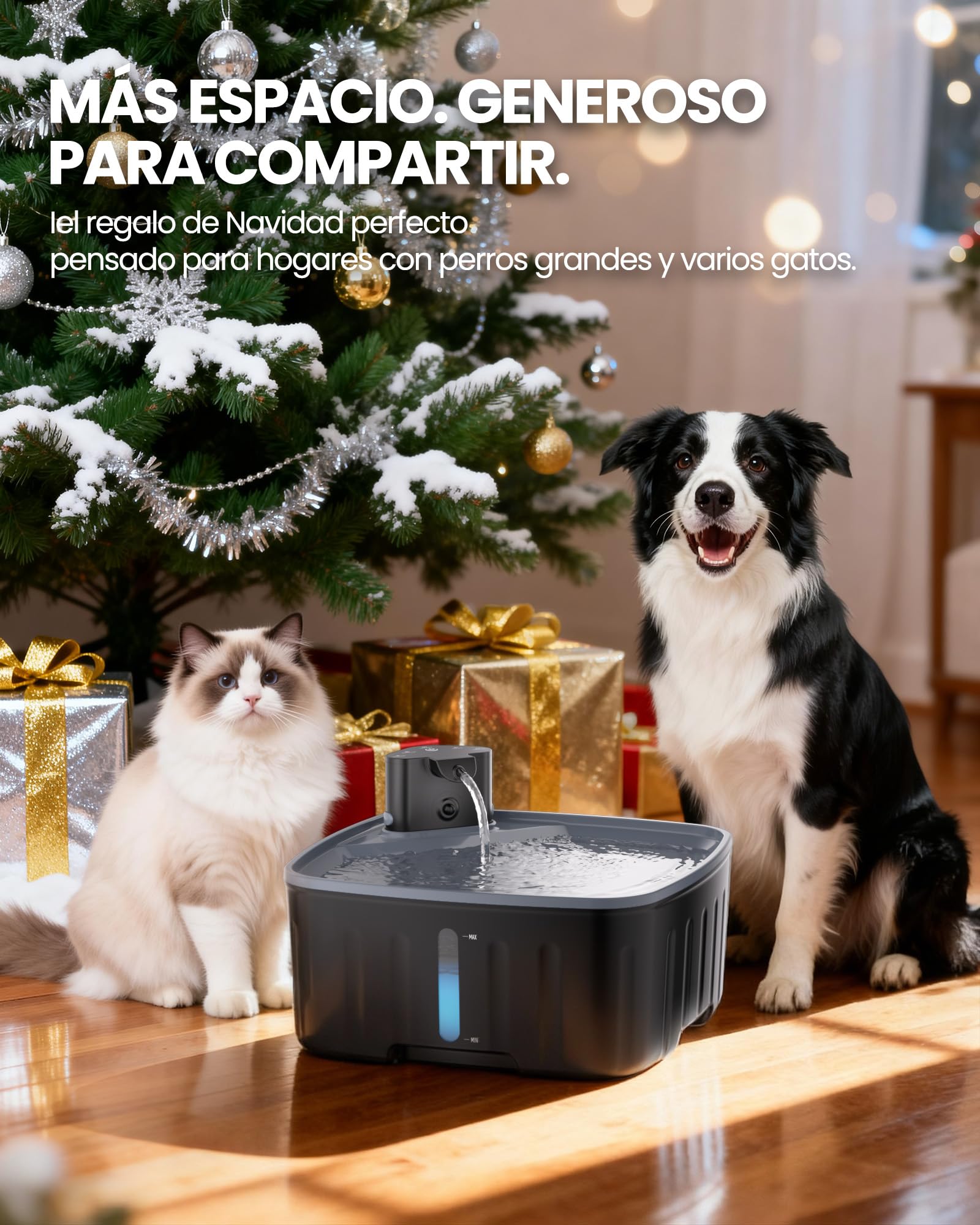Kittyspout Fuente de Agua para Gatos y Perros 8L - Sin Cable, con Batería Recargable 4000mAh y Sensor de Movimiento - Bomba Silenciosa y Filtro de Carbón, para Mascotas Grandes o Múltiples