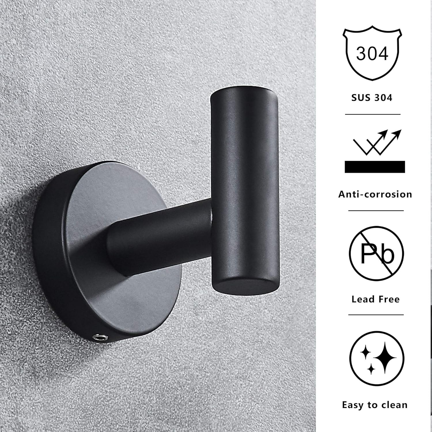 MARMOLUX ACC - Towel Hook Black Bathroom Single Coat Hooks Bath Kitchen Small Hand Towel Holder Hat Door Hanger Rack Home Storage Stainless Steel Bathroom Hardware Set Wall Mount Matte Black