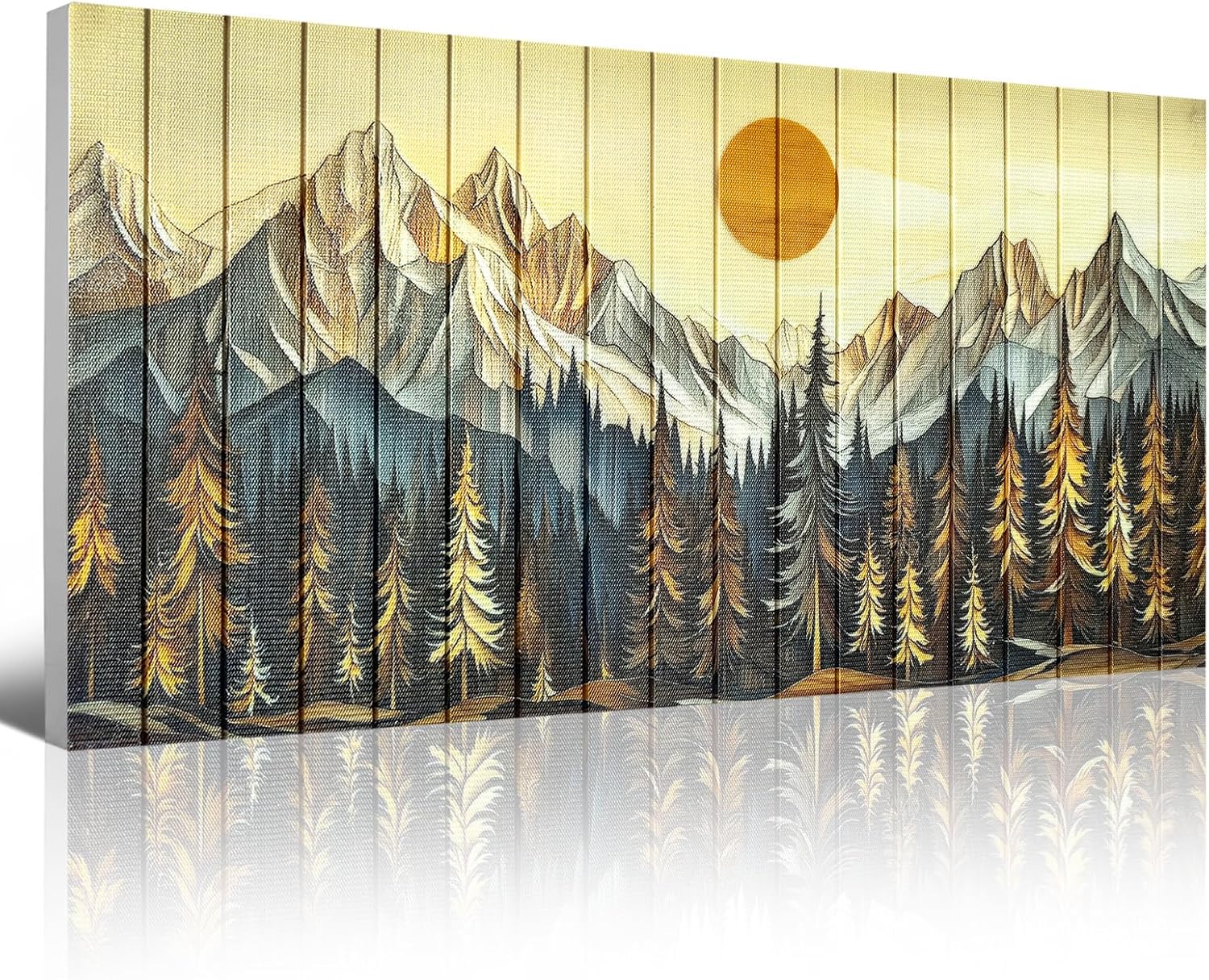 Large Mountain Canvas Ribbon Wall Art Abstract Forest Tree Sunrise Landscape Painting Pictures Boho Decor Handmade Textured Prints for Living Room Bedroom Bathroom Office Home Decor 20" x 40"