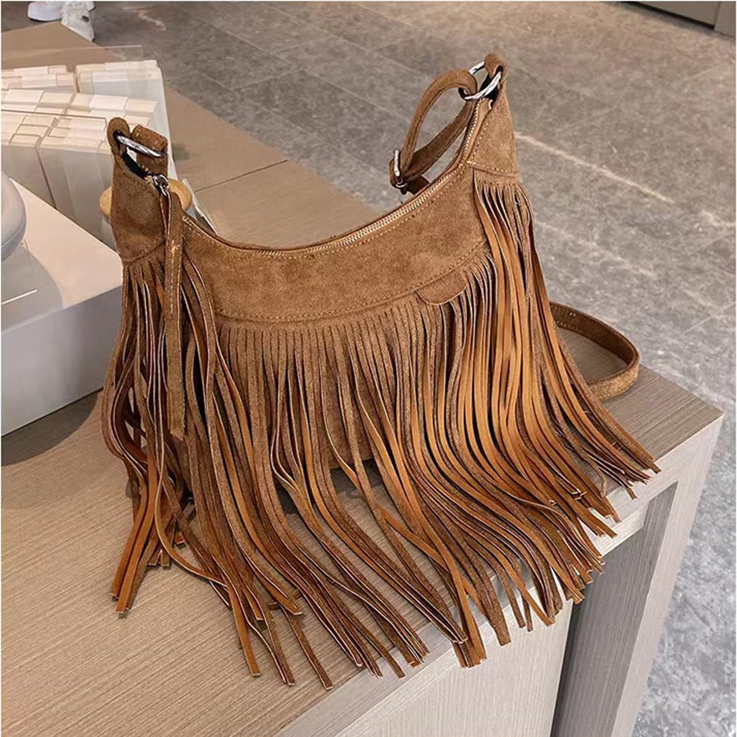 Women Fashion Fringe Purse Crossbody Bags Vegan Suede Hippie Tassel Hobo Shoulder Bag Vintage Handbags - Image 3