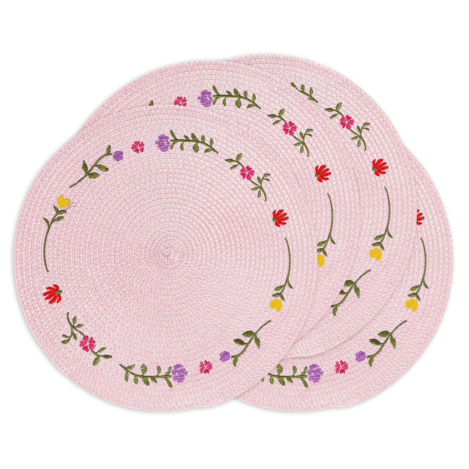 Sets de table ronds brodés fleurs roses décoration maison et anniversaire