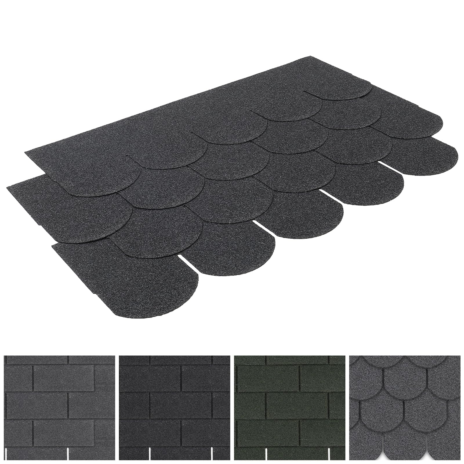FUKEA Asphalt Roof Shingles-18pcs/2.61sqm Shingles Self-Adhesive Sheds Roofing Felt Shingles Tiles Thermal Insulation Roof Felt for Sheds for Most Rooftop, Fish-Scale, Ancient Black