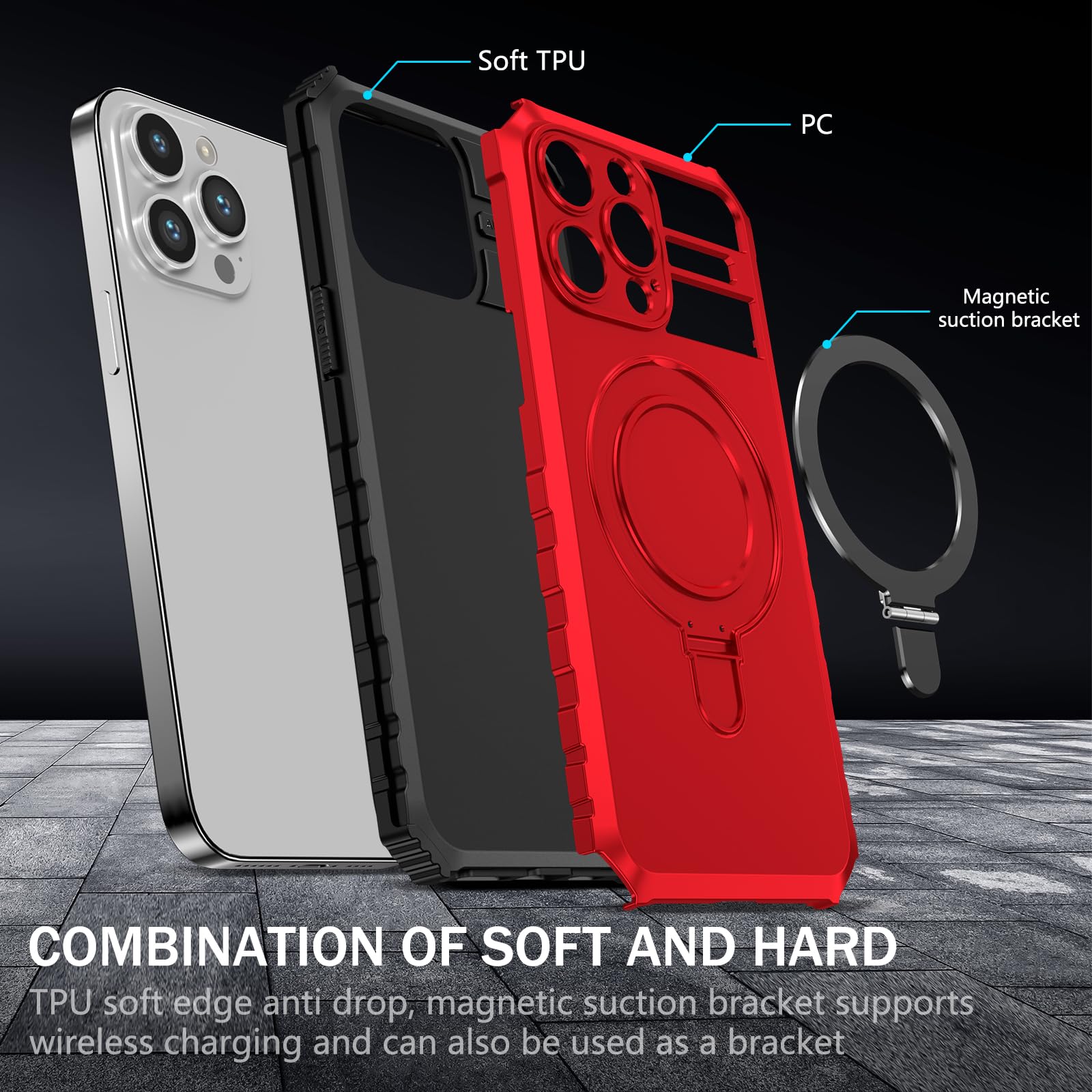 Custodia per cellulare per iPhone 14 Pro Max, supporta la ricarica wireless, opaca, sottile, antiurto, custodia protettiva per iPhone 14 Pro Max 6.7, custodia militare rossa