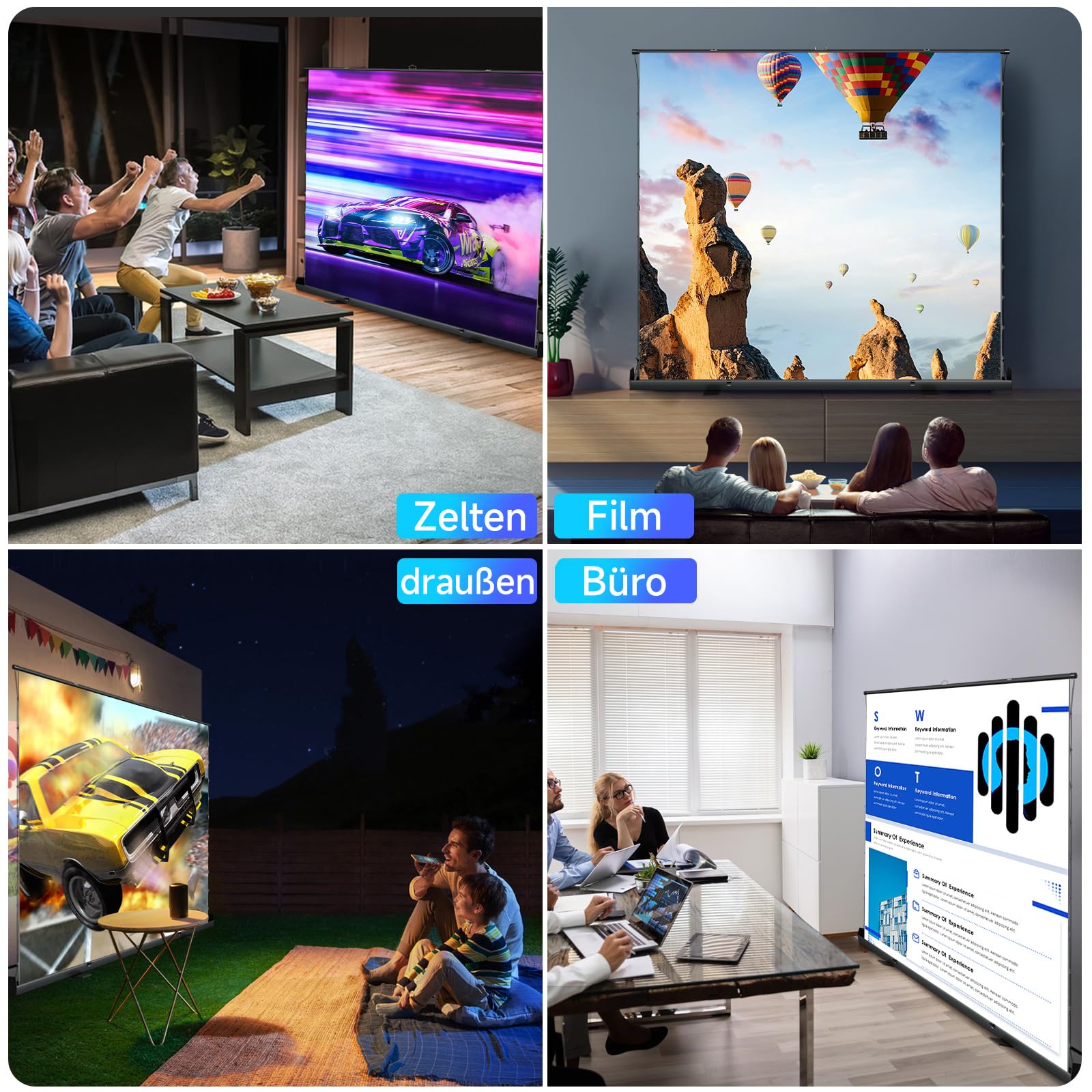 IN&VI Tragbare Leinwand Beamer 100 Zoll Format 16:9,Hochziehbare Pull-Up Beamer Leinwand mit Ständer,Ideal für Heimkino, Innen-/Außenfilme