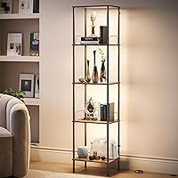 SUNMORY Rustic Brown LED Display Shelf with Dimmable Lights - Adjustable Color Temp & Brightness, Floor Lamp Cabinet for Collectibles & Home Decor