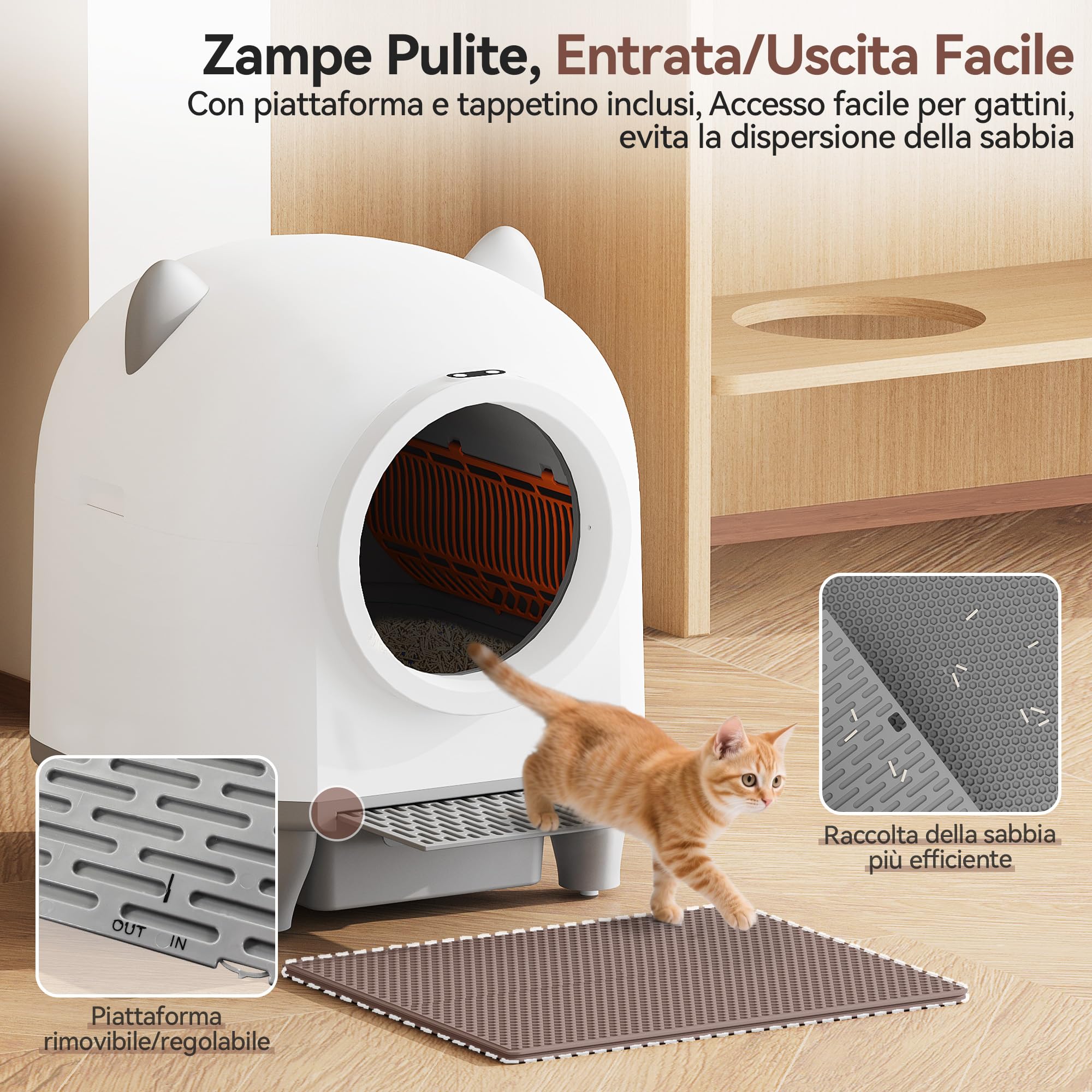 Devoko lettiera gatto autopulente,Design con orecchie da gatto,toilette per gatti XXL,Controllo remoto, ampio spazio, Sicurezza,Anti-odore,90L lettiera automatica per felini,Elettrica per più gatti.