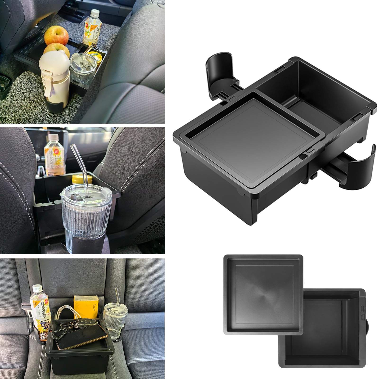 Car Center Console Organizer, Armrest Storage Box with Lid, Car Cup Holder Organizer Between Seats Console Floor, black, FXCO01
