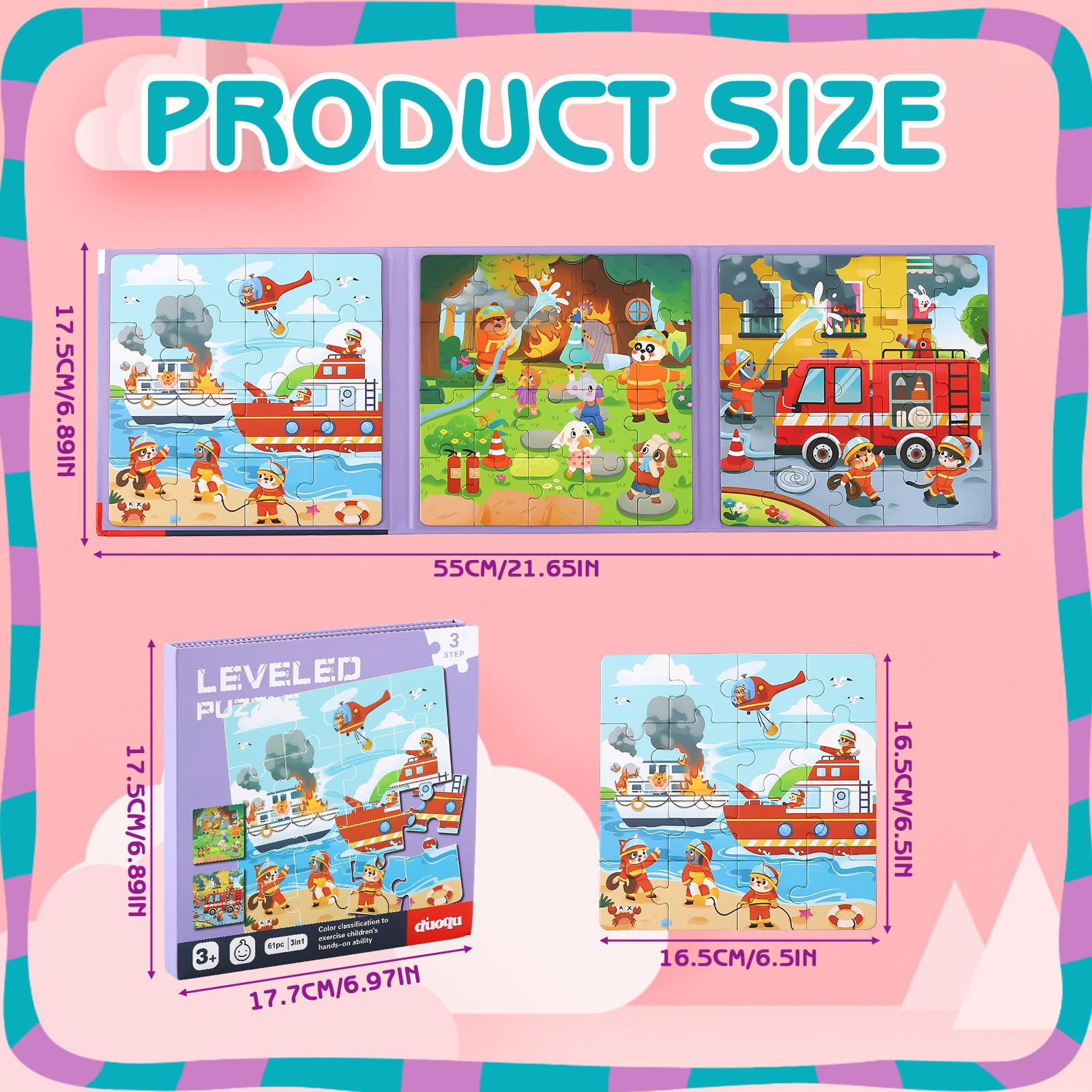 GSrenyu 2 Pcs 3-in-1 Magnetic Puzzles for Toddlers Toddler Jigsaw for 3-6 Year Old Baby - Image 2