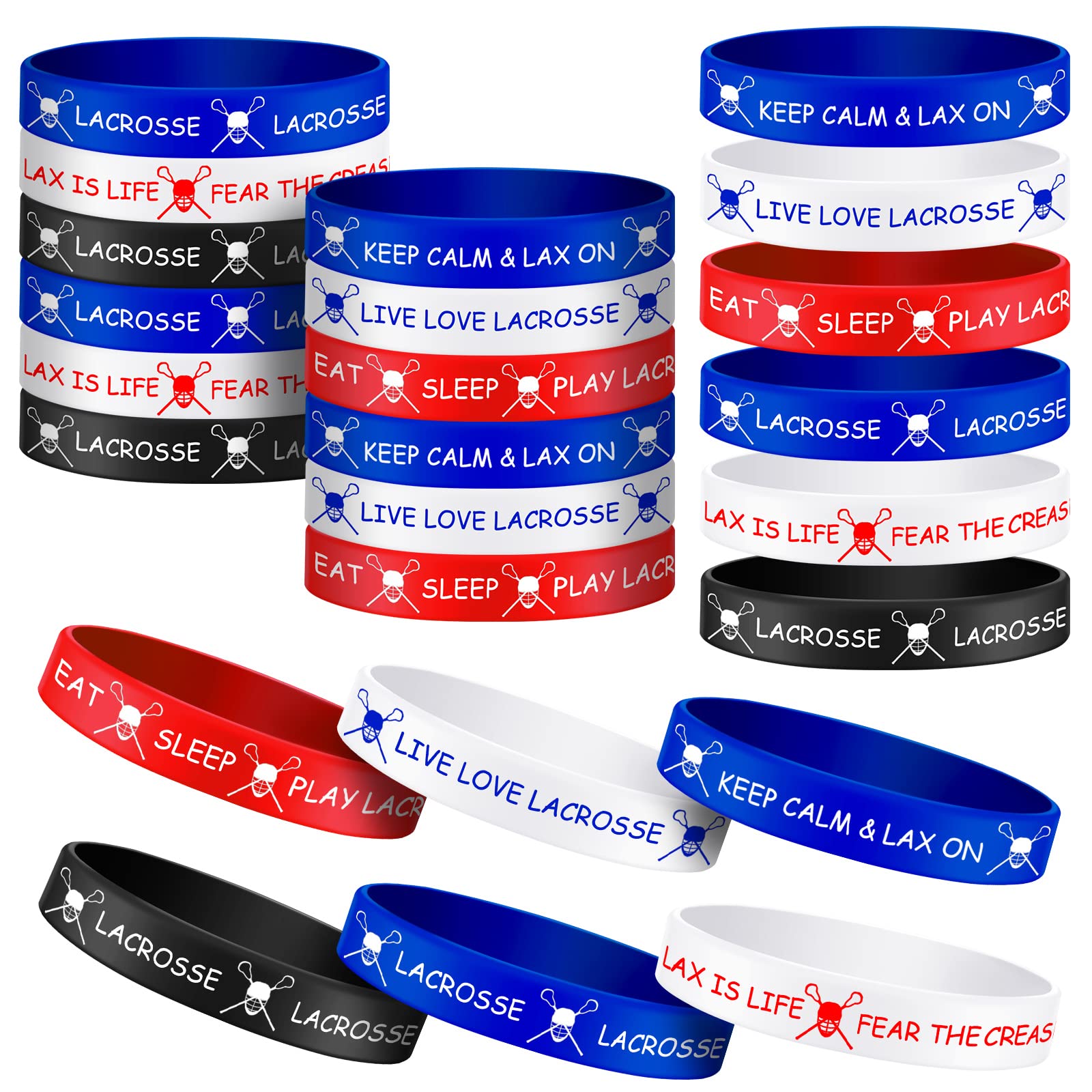 24 Pieces Lacrosse Motivational Silicone Rubber Bracelets Stretch Rubber Wristbands Bracelet Wristbands for Party Favors and Supplies