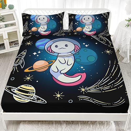 Miniatura 2 de HOSIMA Axolotl - Juego de ropa de cama para decoración de dormitorio infantil, diseño de dibujos animados espaciales, animales salvajes, reptiles,