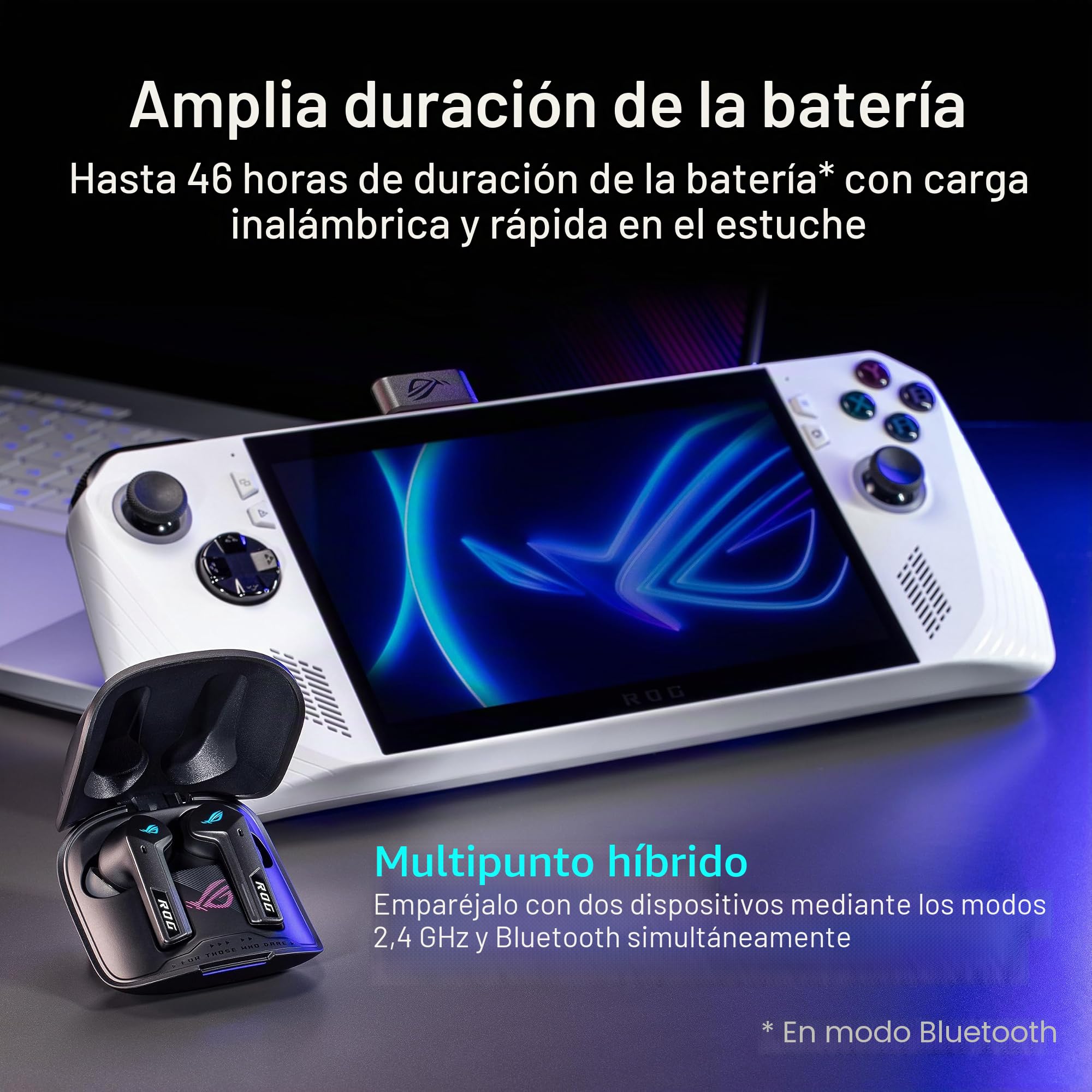 ASUS ROG Cetra True - Auriculares inalámbricos para Juegos (2.4 GHz y Bluetooth 5.3, ROG SpeedNova, Audio de 24 bits a 96 kHz, Dirac Opteo, micrófonos AI de conducción ósea, ANC adaptativo, duración