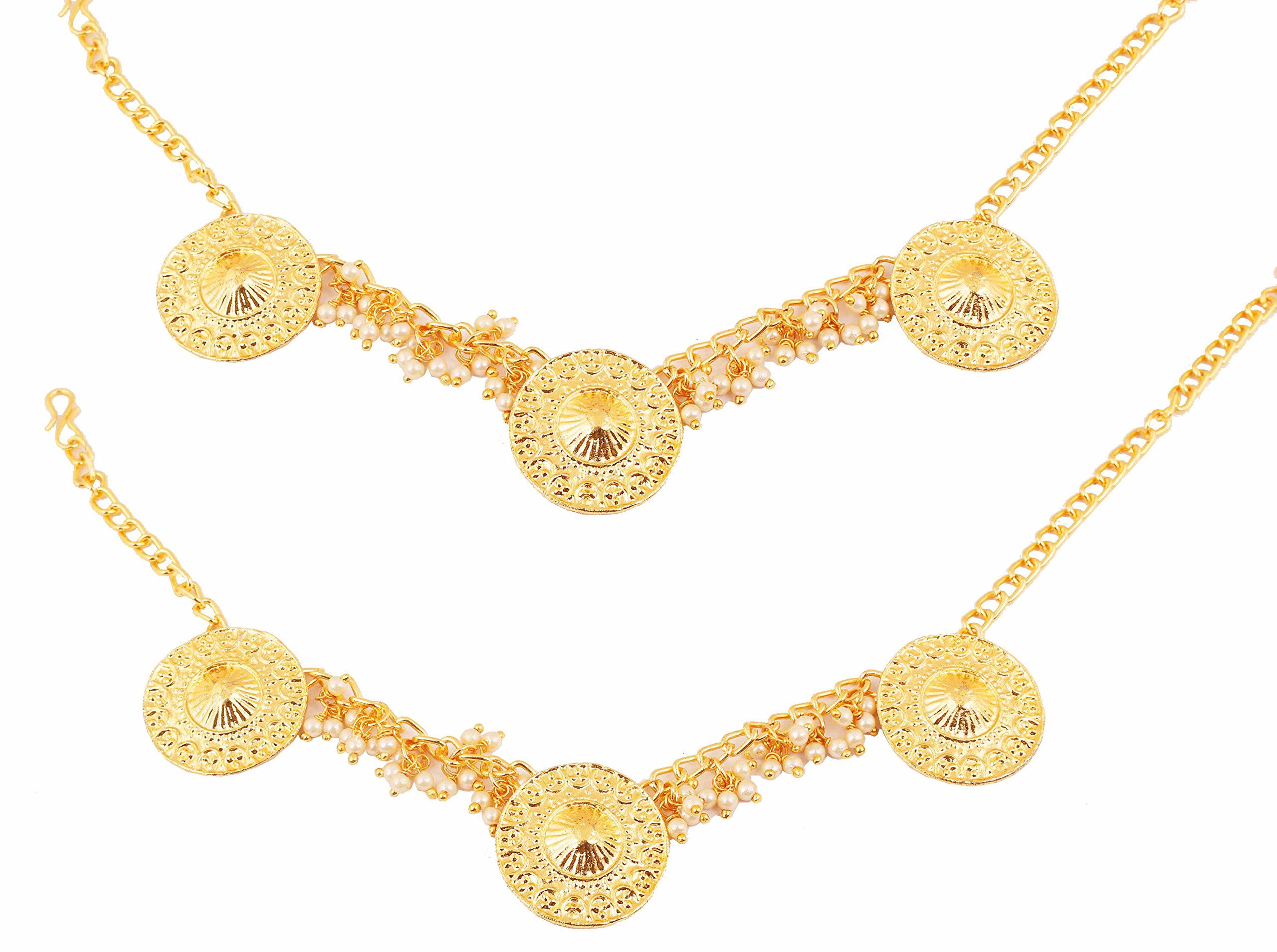 TouchstoneIndian Bollywood jewelry for feet designer Wedding Payal Paazeb Anklets Toe Rings rhinestone crystal in Gold And Silver Tone For Women.