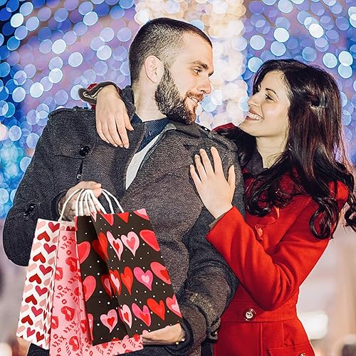 Miniatura 4 de AUGSUN Bolsas de regalo para el día de San Valentín, 24 bolsas de regalo de San Valentín con asas, bolsa de regalo de San Valentín con papel de