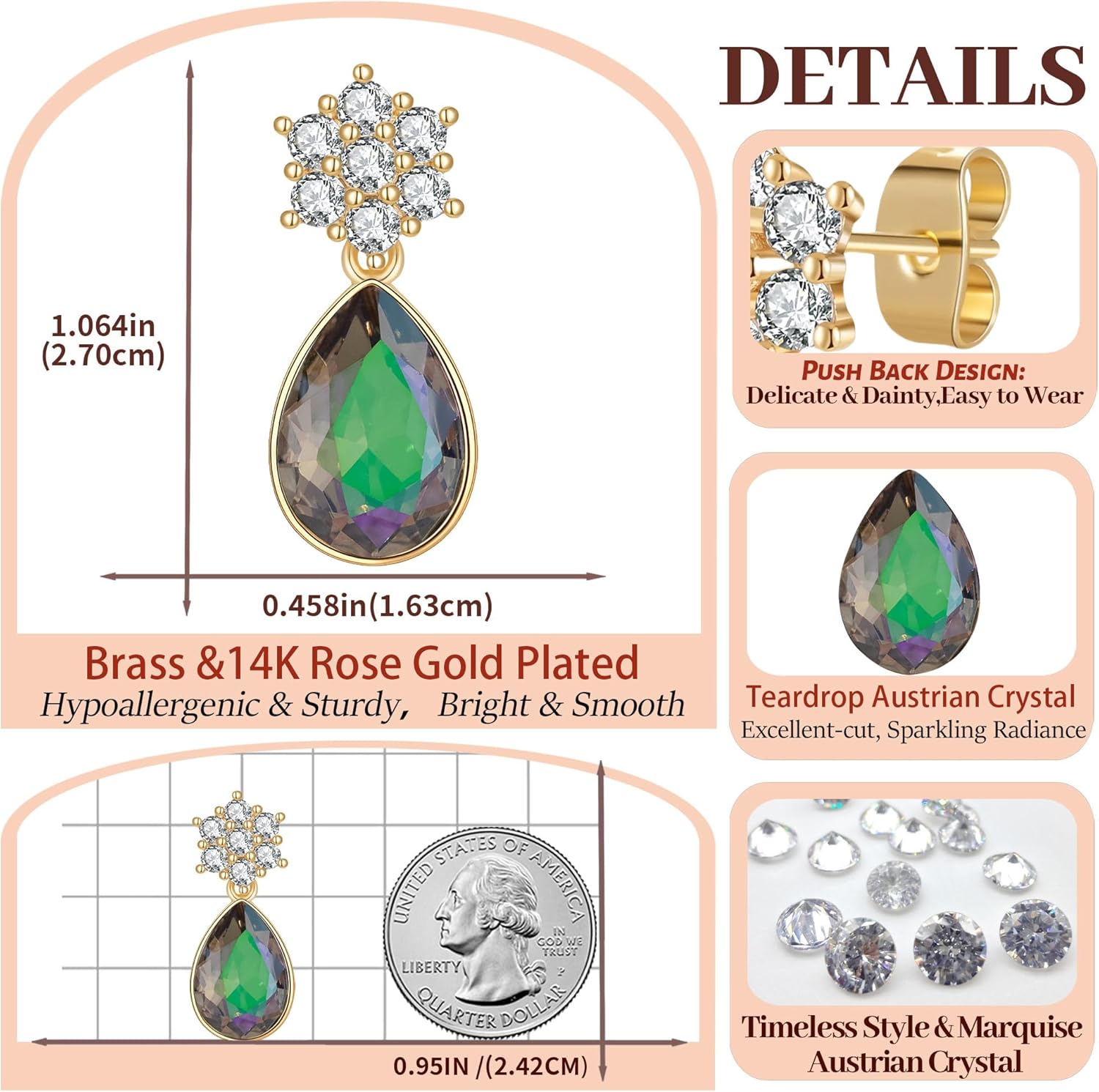 Elegant Austrian Crystal Teardrop Dangle Earrings for Women,14K Gold Plated Flower Drop Earrings Jewelry Gift for Birthday Wedding Anniversary - Image 6