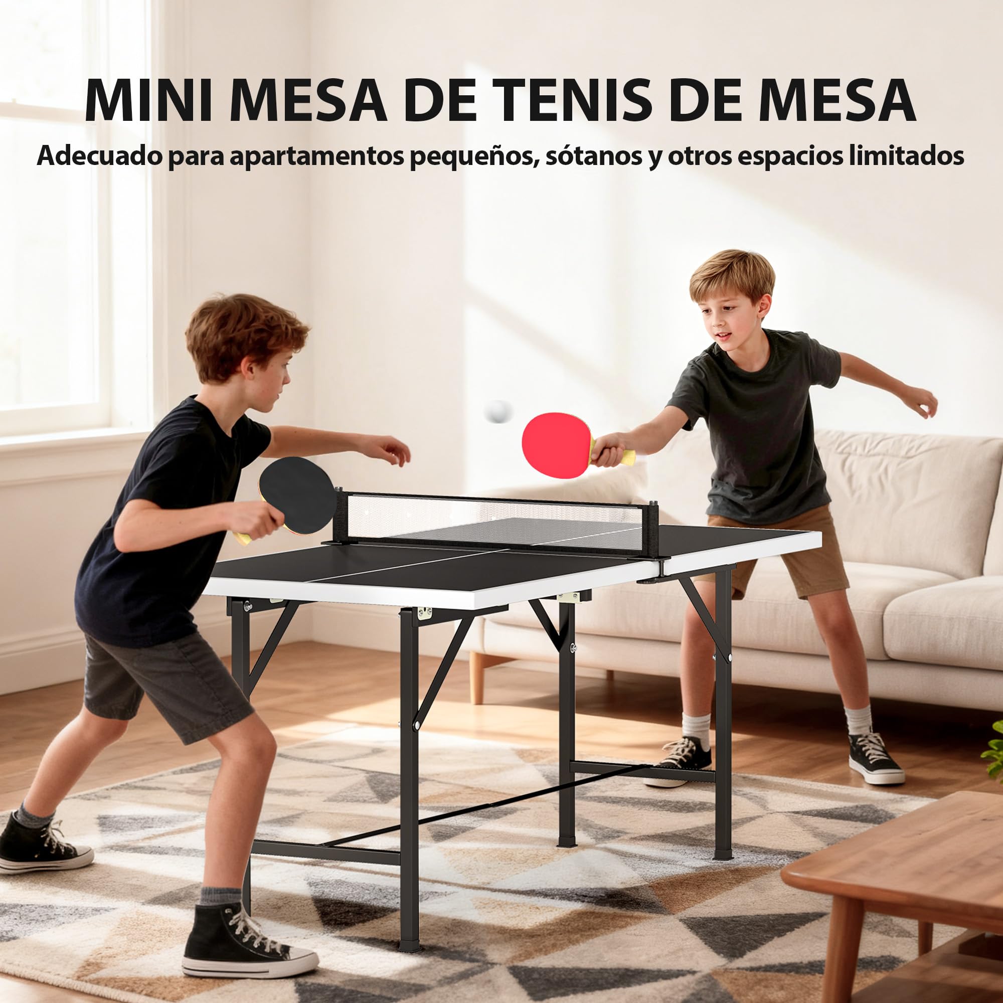 SPORTNOW Mini Mesa de Ping Pong Plegable 152x76x70 cm, Exterior con Red, 2 Raquetas y 3 Pelotas, Negro