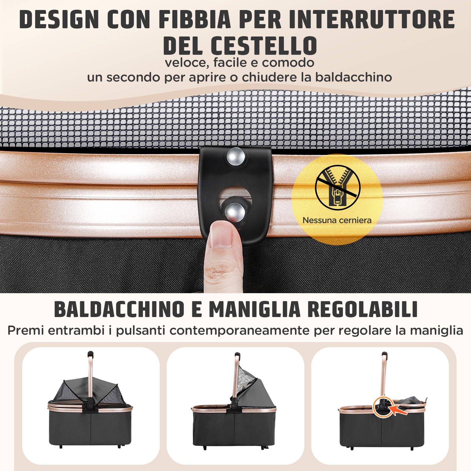 Gimars Passeggino Pieghevole per Cani Gatti 4 in 1 fino a 20 kg, Passeggino Cane con Trasportino Staccabile Cestello, Ruote Anteriori 360°, Parapioggia Freni Portabicchieri Cestino Portaoggetti, Nero