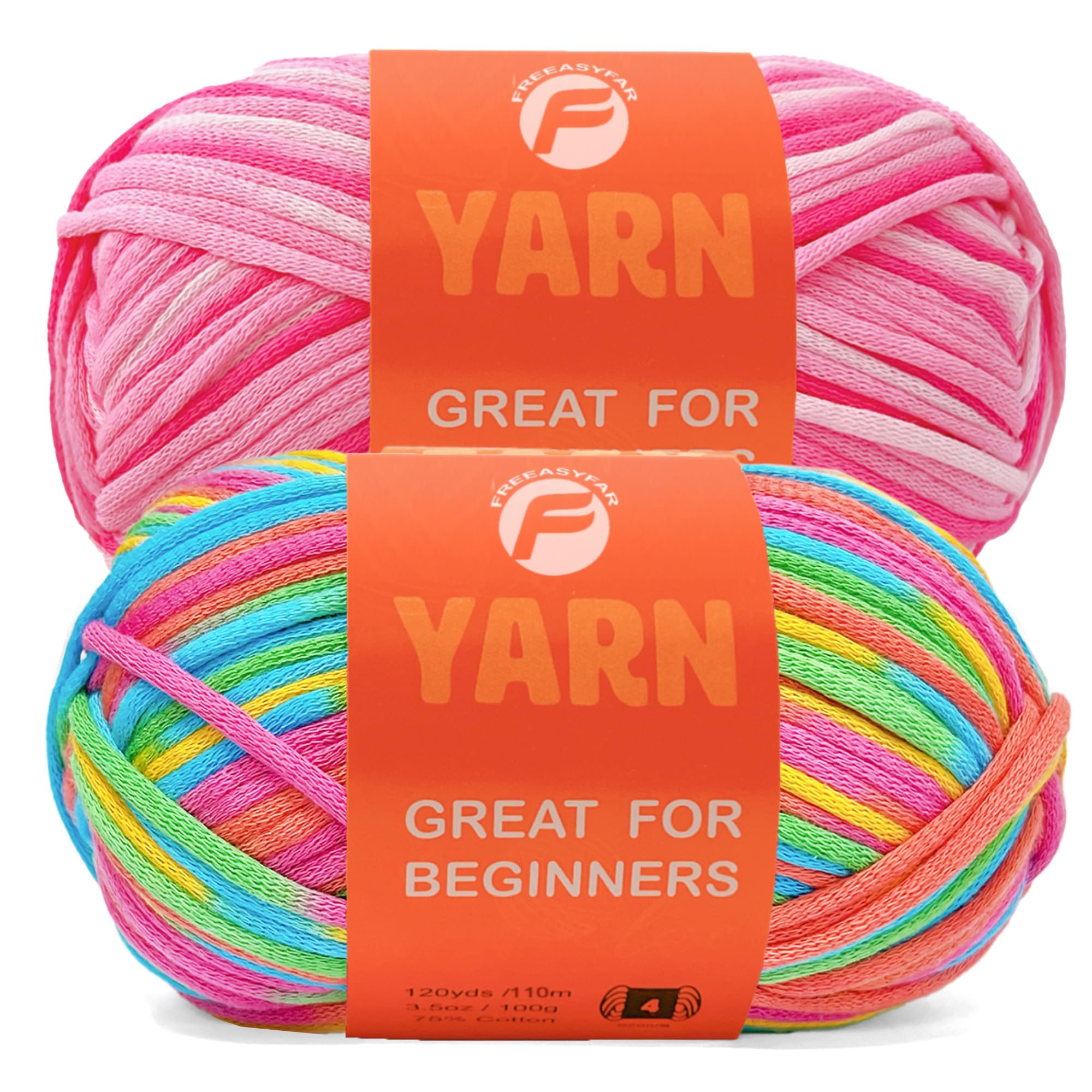 2 x 3.5Oz/120yds Beginner Easy Yarn for Crocheting and Knitting;Worsted-Weight Medium #4;Cotton Blend Yarn for Beginners Amigurumi DIY(Strawberry+Rainbow)