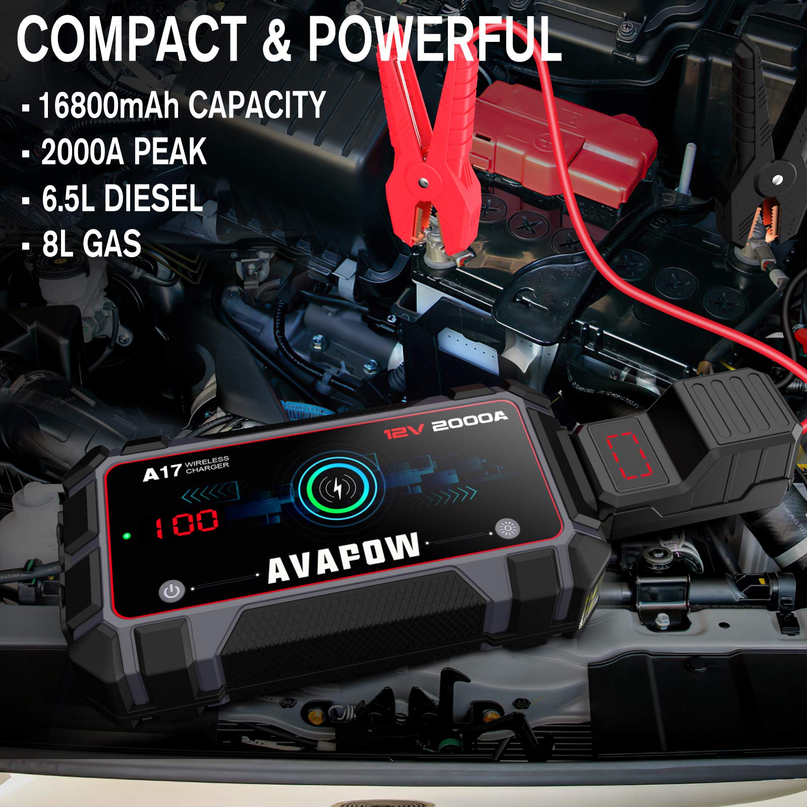 AVAPOW Car Jump Starter 2000A Peak 16800mAh Jump Boxes for Vehicles(12V