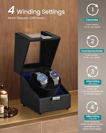 SONGMICS Automatic Watch Winder Box, Quiet Motor, Lock, LED Light