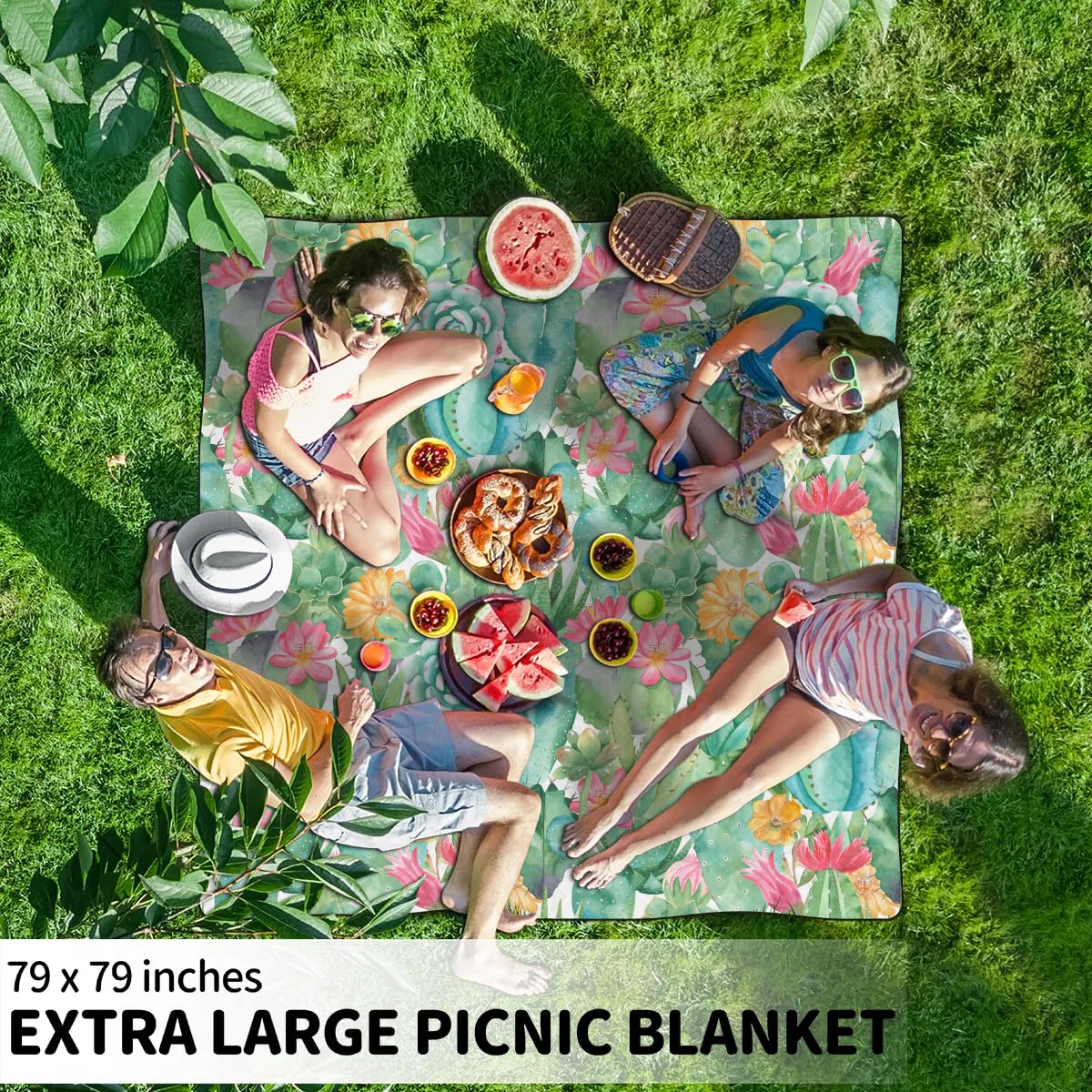 Roślinny kaktus koce piknikowe, wodoodporny, odporny na piasek, składany koc plażowy, 200 x 200 cm, bardzo duża, przenośna, nadająca się do prania, mata na zewnątrz, na kemping, do parku, na