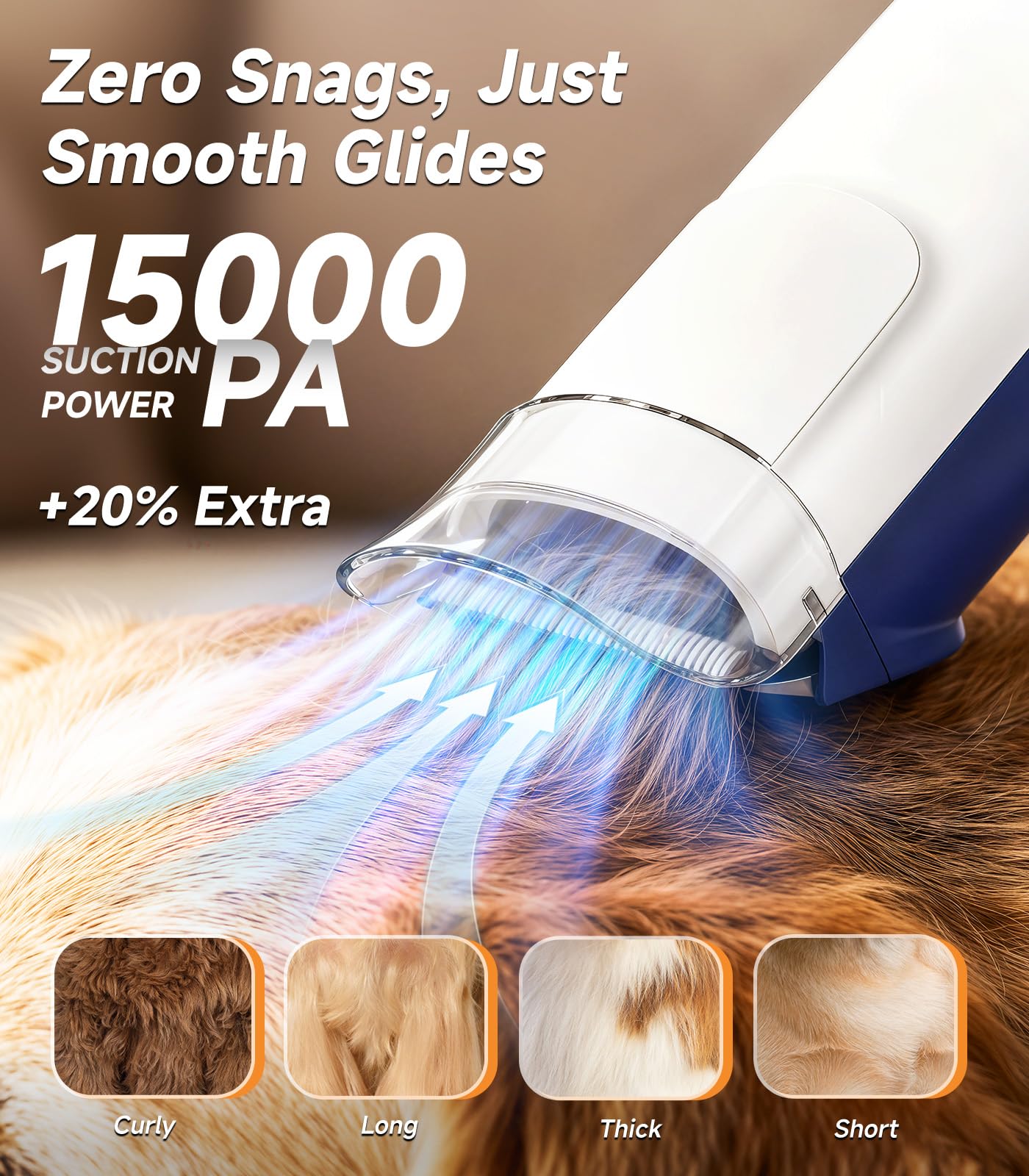 Dog Grooming Kit with Vacuum, 15000Pa Pet Hair Clipper and Shedding Brush, 50dB Low Noise, 2L Capacity, White - image 2