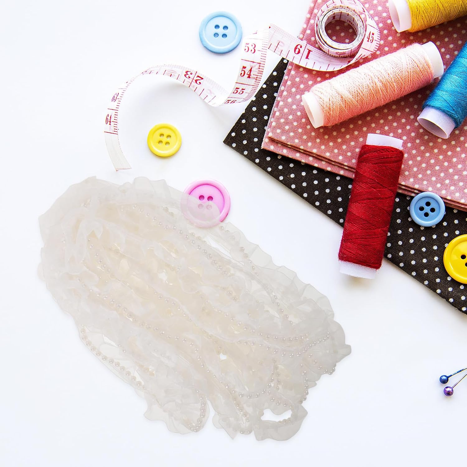 Vintage White Lace Trim with Pearl Beads for Craft Projects