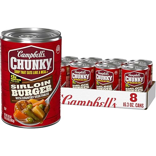 Campbell's Chunky - Sopa de hamburguesa de solomillo con verduras de campo y carne de res, lata de 16.3 onzas, paquete de 8 unidades