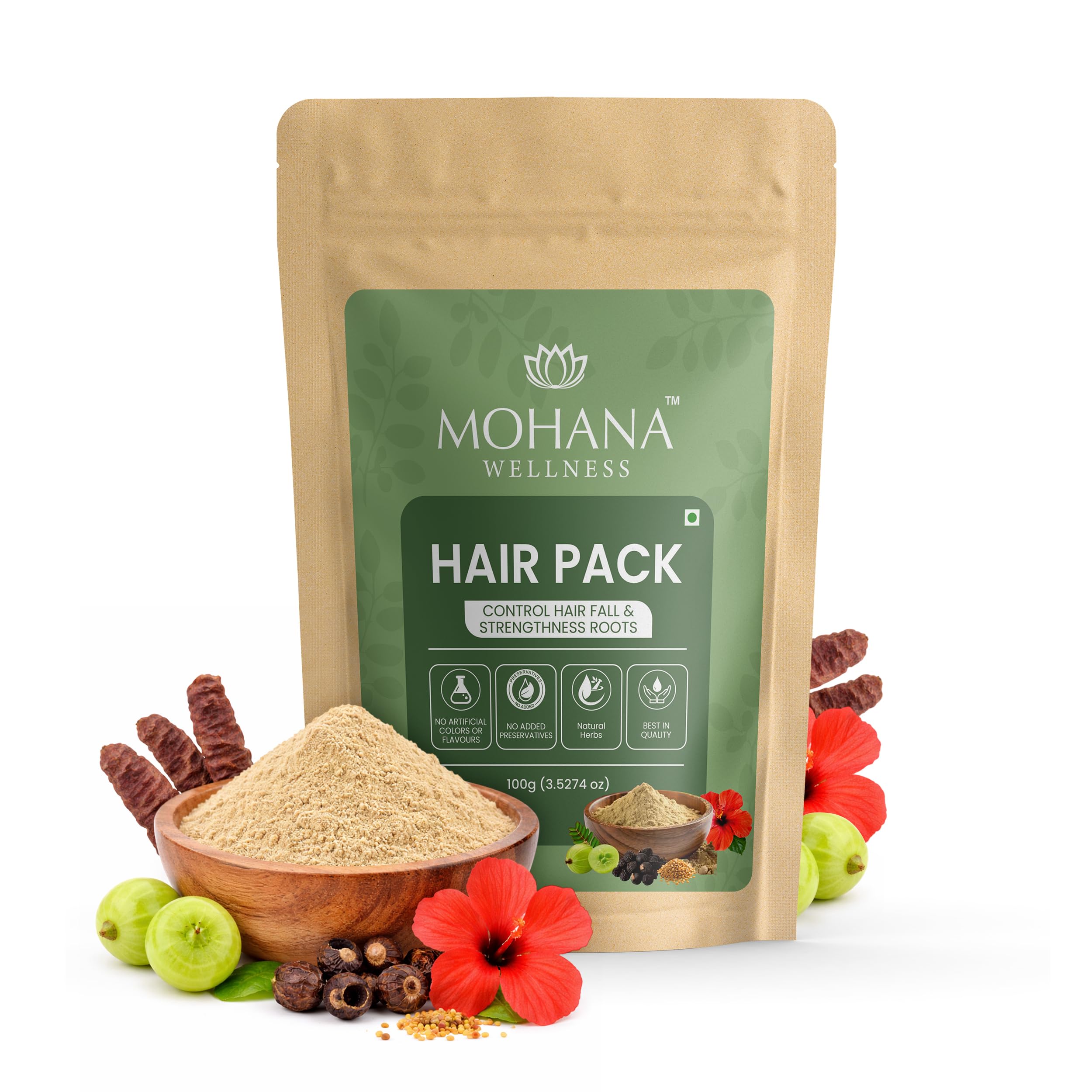 Hair Pack Powder 100 g Controls Hair Fall & Strengthens Roots, Enriched with Amla, Bhringraj, Methi, Brahmi, Hibiscus | No Added Preservatives-image-47
