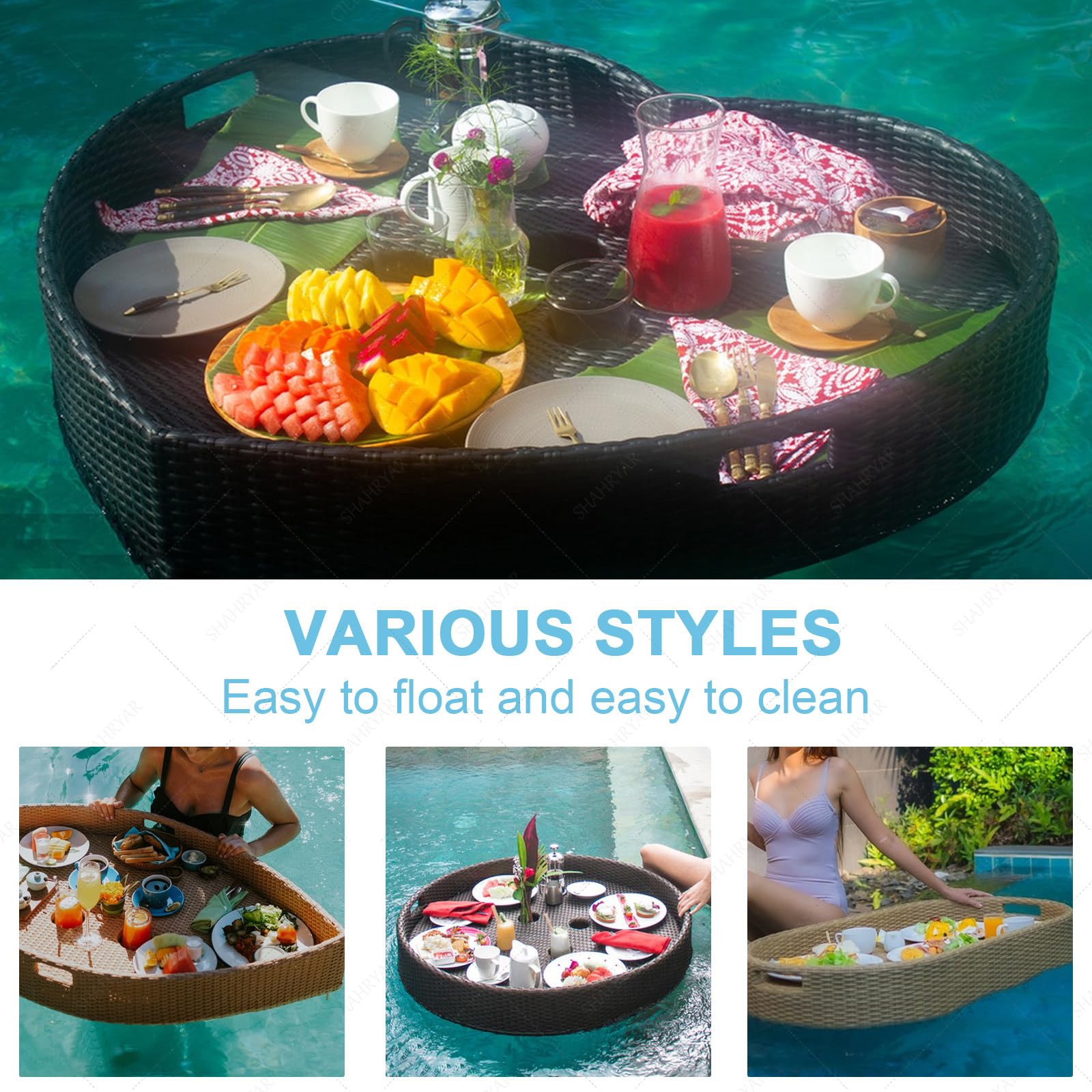 Bandeja Flotante para Piscina para Comida Y Bebidas - Redonda De 60 Cm, Soporta Una Carga De 5 A 7 Kg. Ideal para Piscinas Al Aire Libre En Hoteles Y Alojamient(Café-Rectángulo)