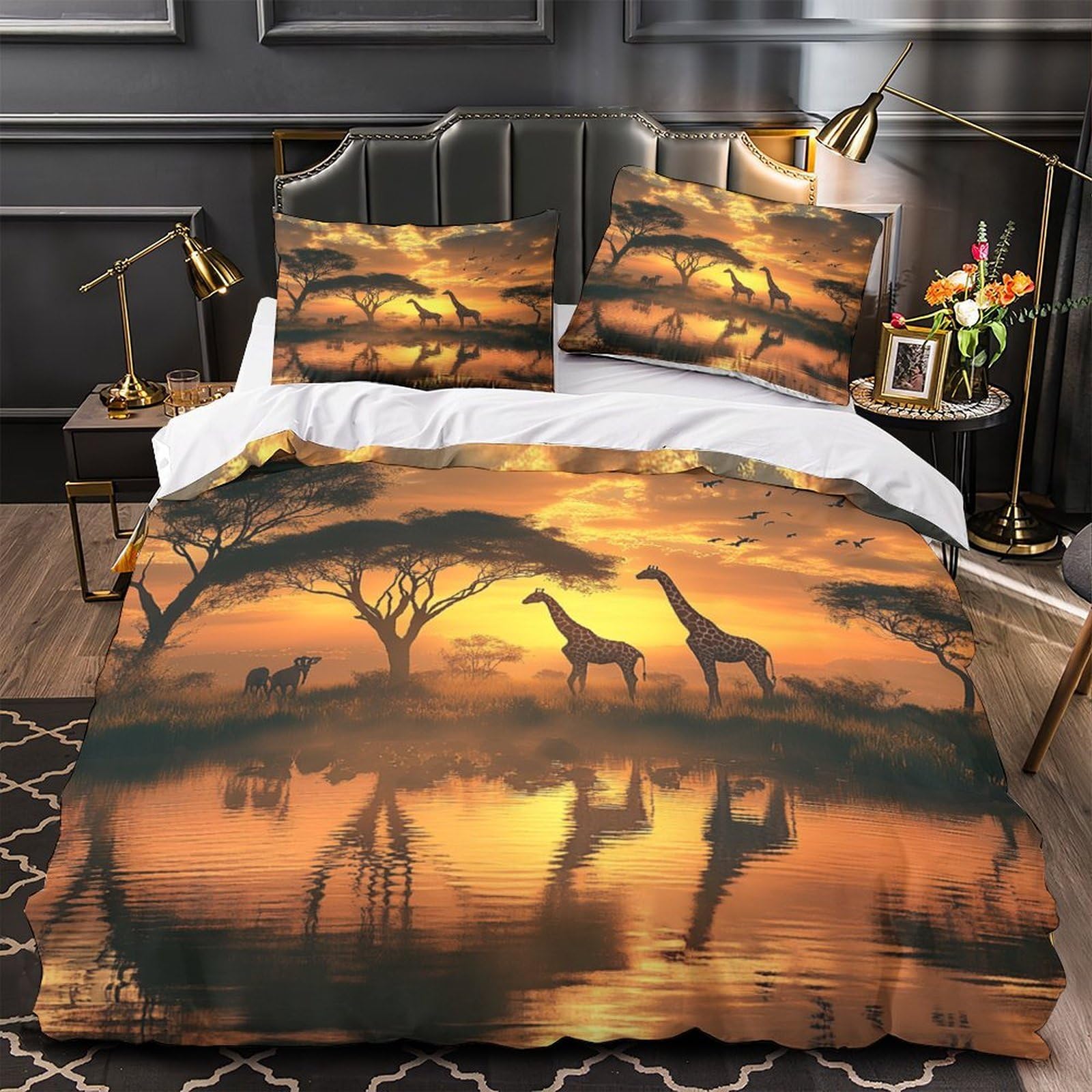 Housse de couette anti-decoloration et inaltérable motif safari 3D pour grand lit adulte