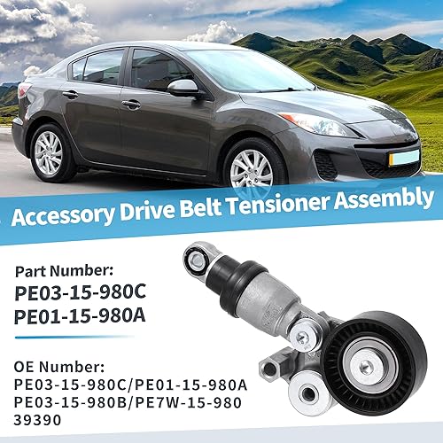 Miniatura 2 de X AUTOHAUX Conjunto automático de polea tensor de correa PE03-15-980C para Mazda 3 6 CX-3 CX-30 CX-5 CX-9 MX-5 Miata Tensor de transmisión de correa