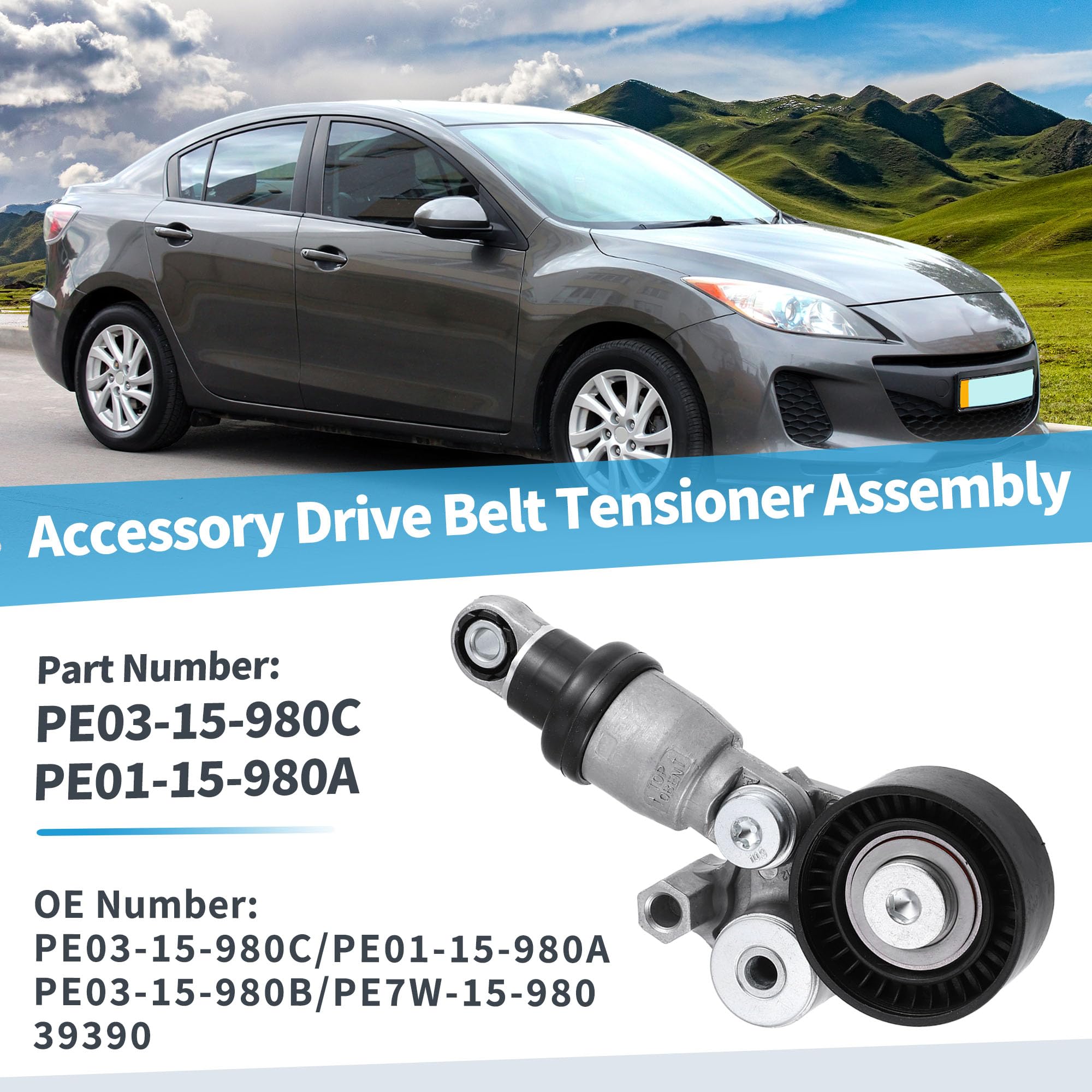 マツダ　純正　オートテンショナー　PE03-15-980C Amazon.com: X AUTOHAUX Automatic Belt Tensioner Pulley