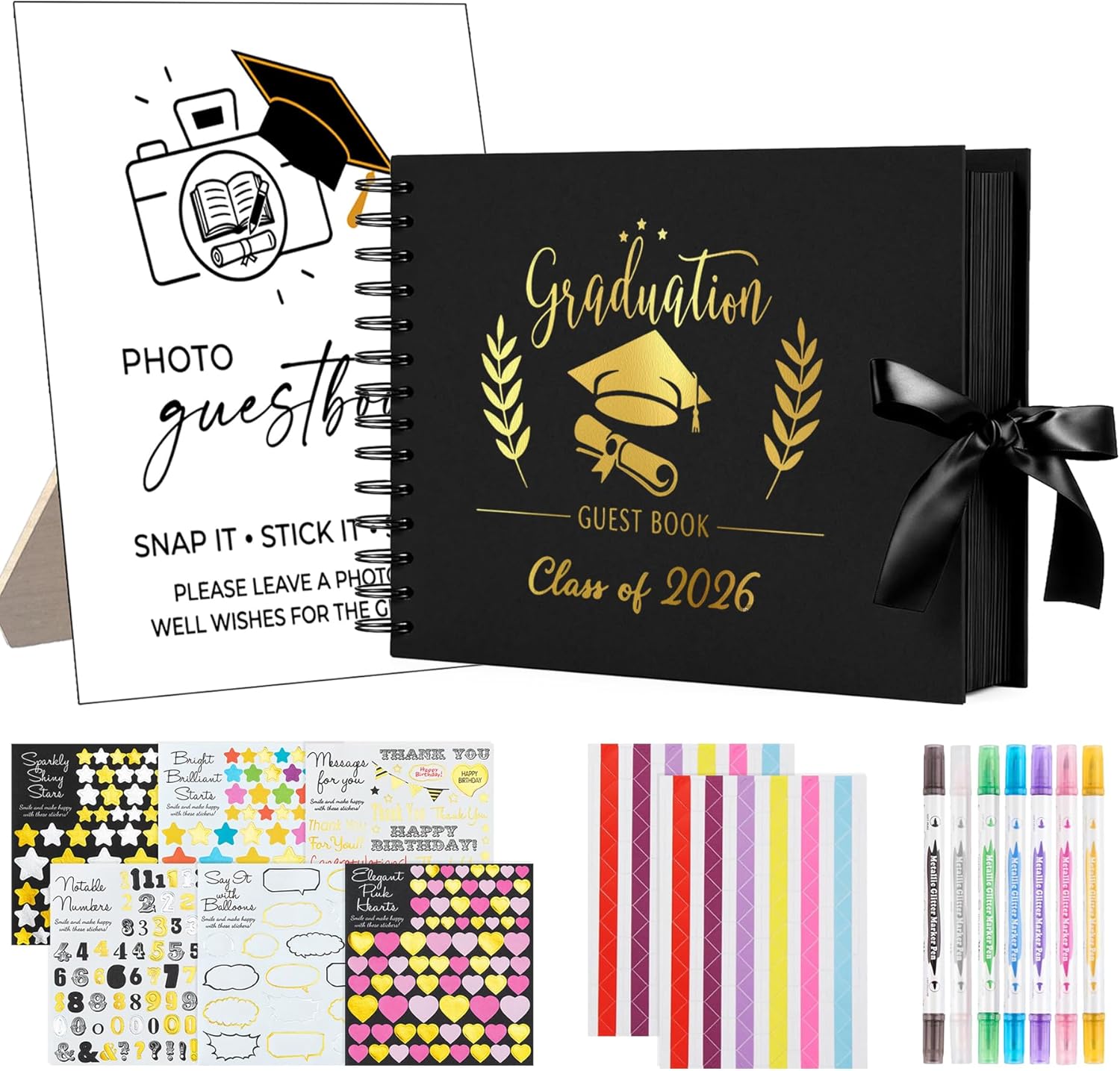 16 Pcs Graduation Guest Book 2026 with Photo Guest Book Sign & 6 Markers – Photo Guest Book for Graduation Party, 2026 Graduation Decorations, Graduation Book to Sign, Graduation Gifts