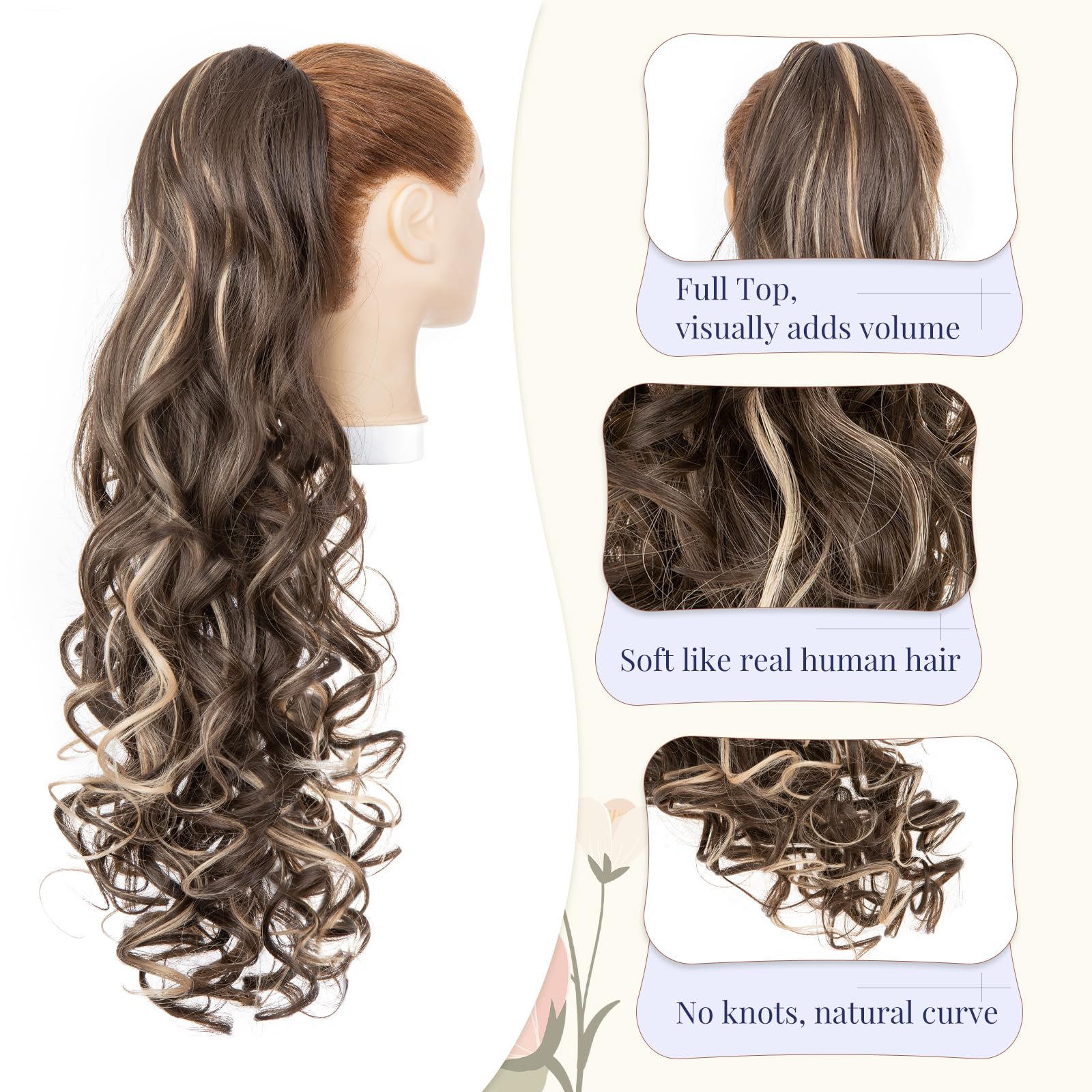 TESS 24'' Curly Ponytail Extensions, 210g Claw in Long Ponytail Extension - Image 3