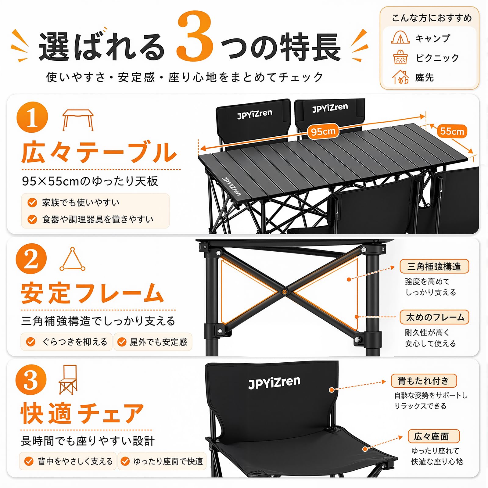 Amazon.co.jp: JPYiZren アウトドア テーブル チェア 7点セット アルミ