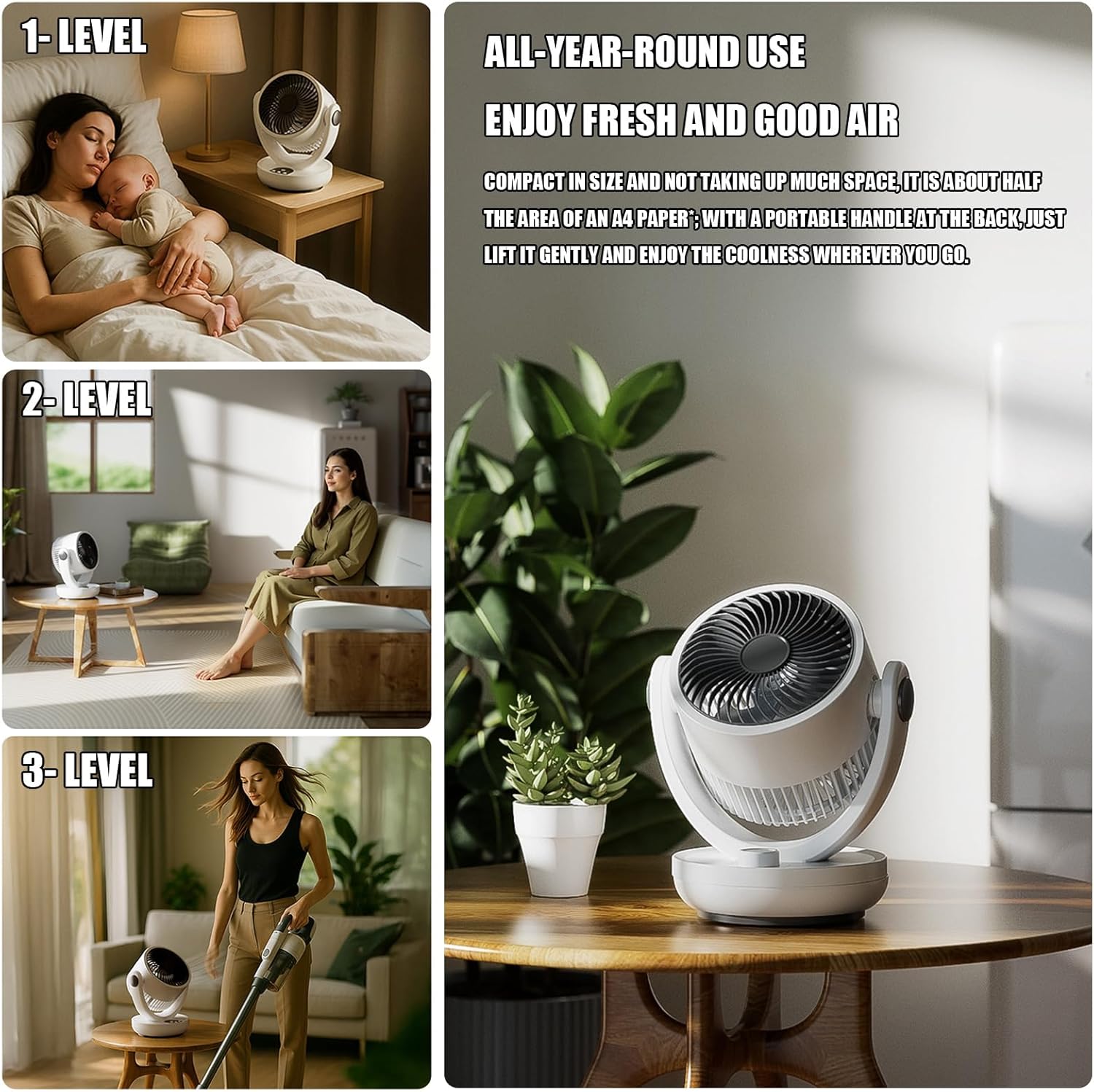 Flexible 360 Degree Rotating Table Fan Portable Cooling Device Air Flows for Work Study Areas Quiet Portable Table