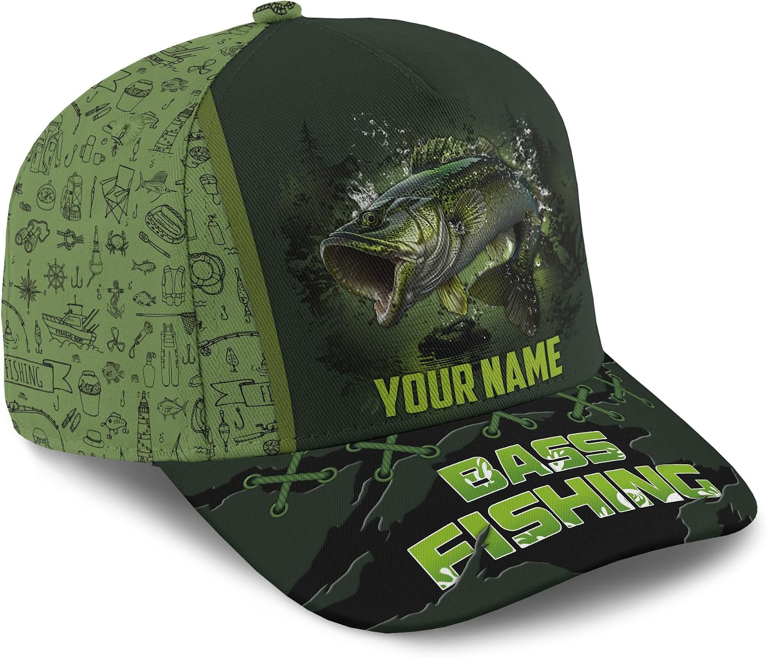 Trendy Fishing Baseball Cap Personalize Jumping Bass Fish Accessories Printed Casual Graphic Hat for Dada Daddy
