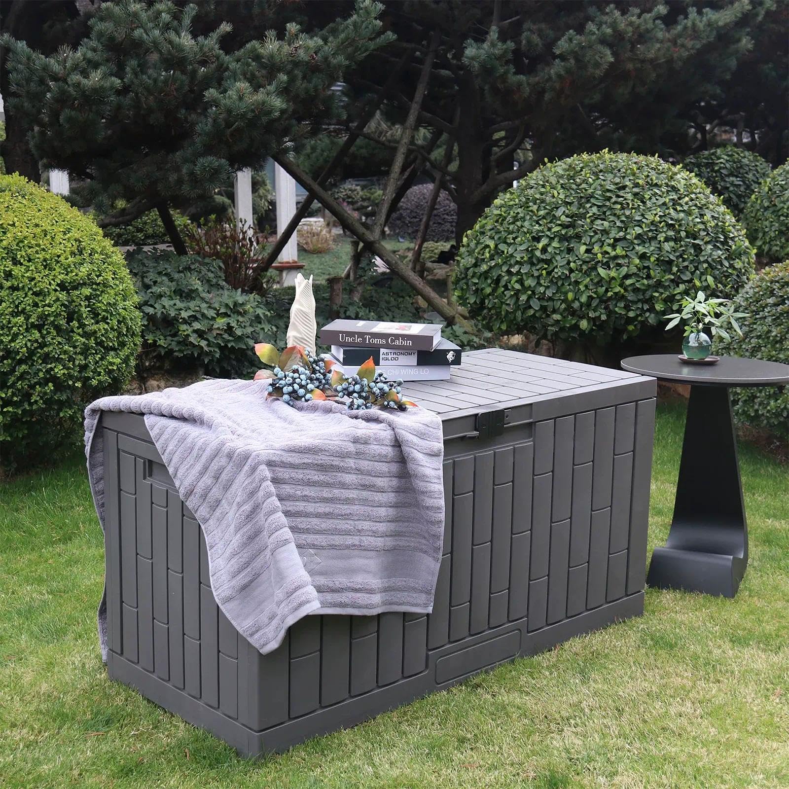 Générique Boîte De Rangement De Jardin De Grande Capacité Matériau PP Résistant Aux Intempéries Et À La Poussière Avec Trou De Serrure Adapté Aux Outils De Jardinage(Extra Extra Large)