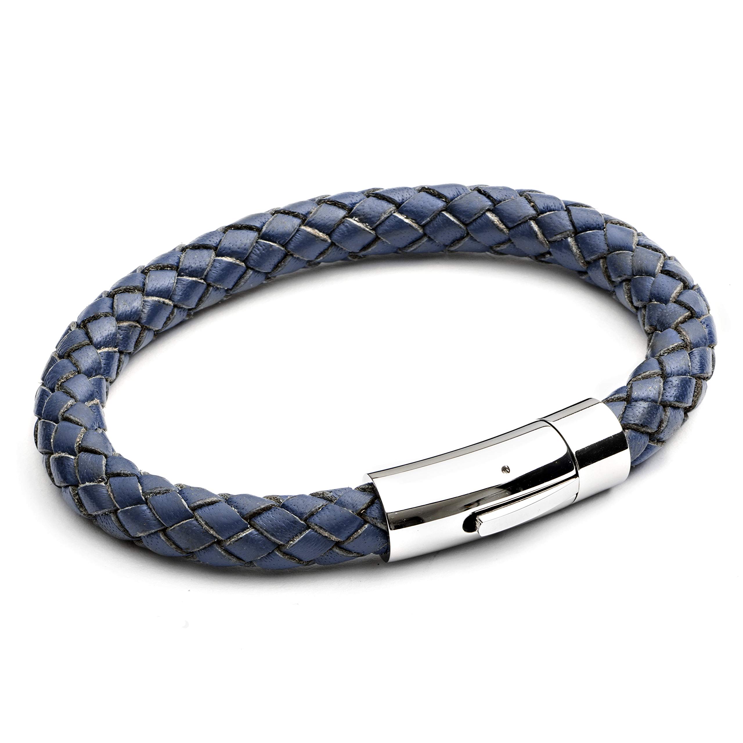 Tribal Steels By Midhavenmens 8mm Thick Leather Bracelet Blue 23cm
