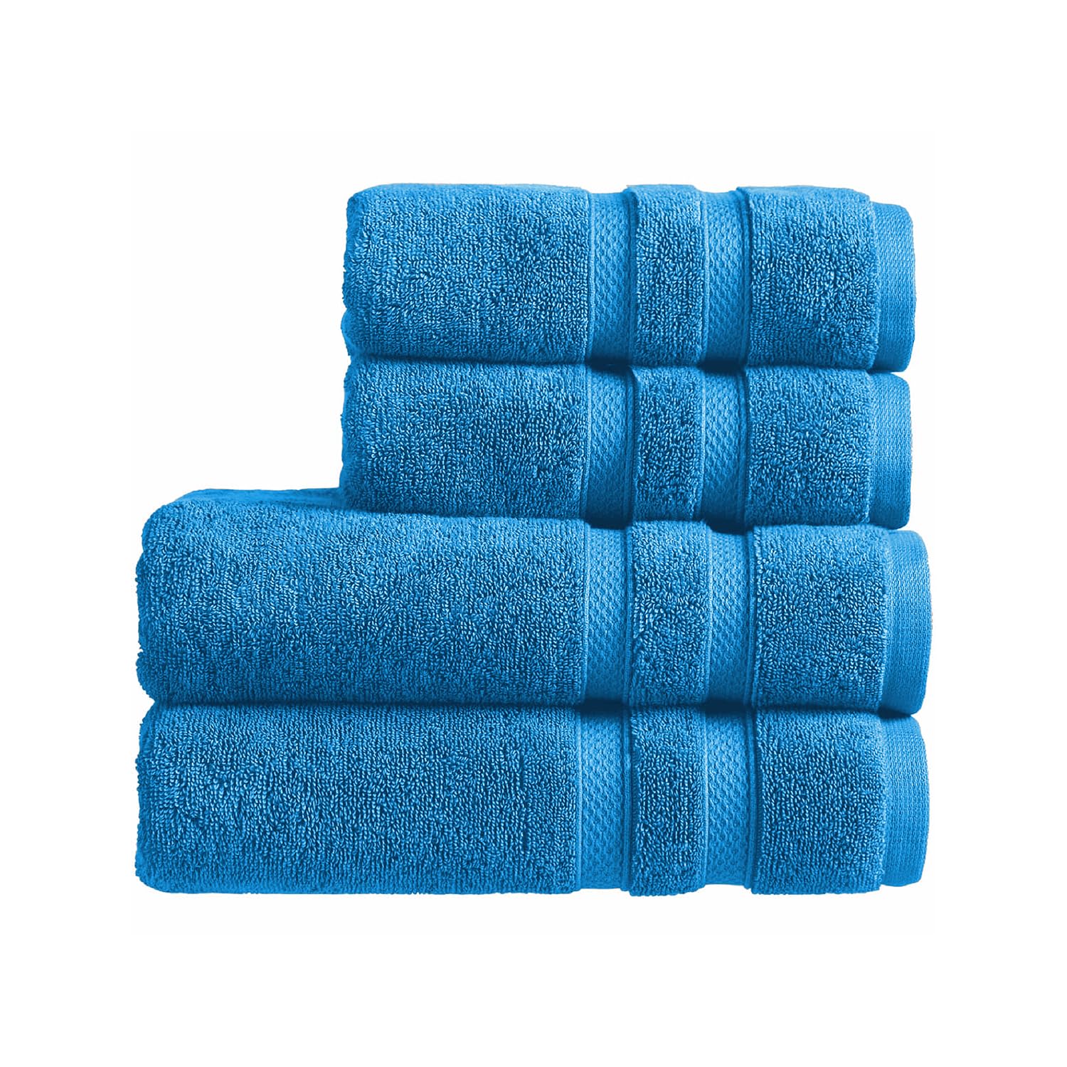 Christy Chroma Blue Towel Set | Set of 4 | 2 Bath 2 Hand | Highly Absorbent Heavyweight 675GSM | Bold and Bright | Soft Smooth Bathroom Shower Towels | 100% Cotton | Azure