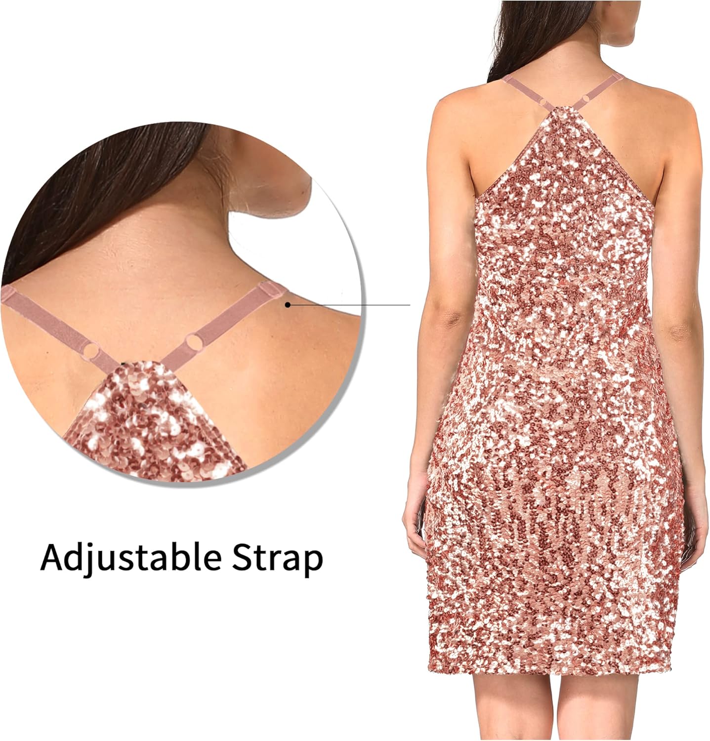 MANER Women's Glitter Sequin Dress Adjustable Spaghetti Strap Sparkle Party Dresses - Image 5