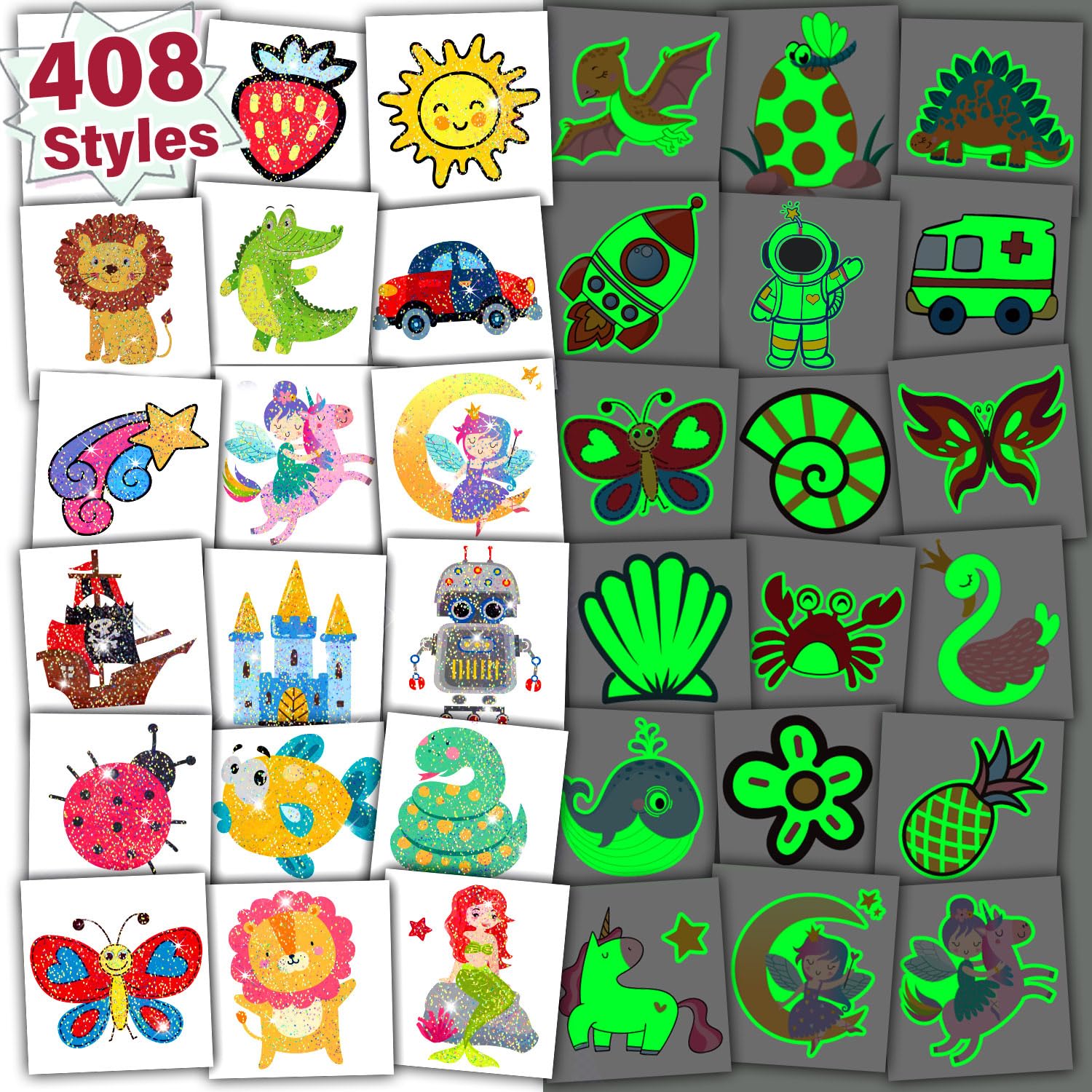 Partywind Glow and Glitter Temporary Tattoos for Kids