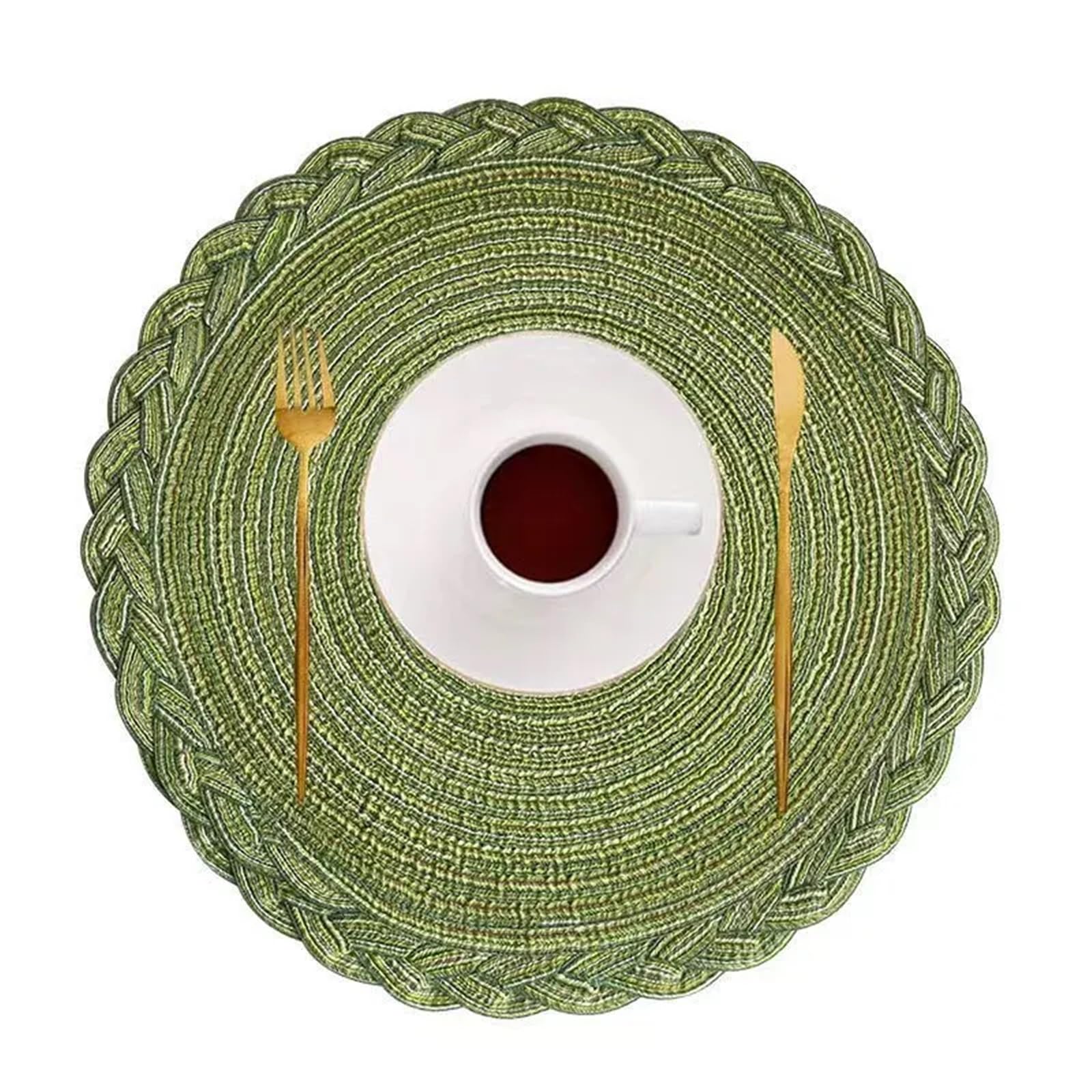 Woven Placemats Round Table Mat Woven Ramie Cotton Yarn Placemats Anti Slip Dining Mats Non-Slip Tableware Bowl Pads Kitchen Cup Coasters