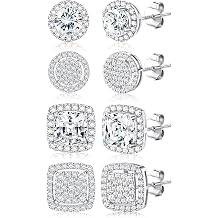 Dochais Cubic Zirconia Stud Earrings for Men Women Hypoallergenic