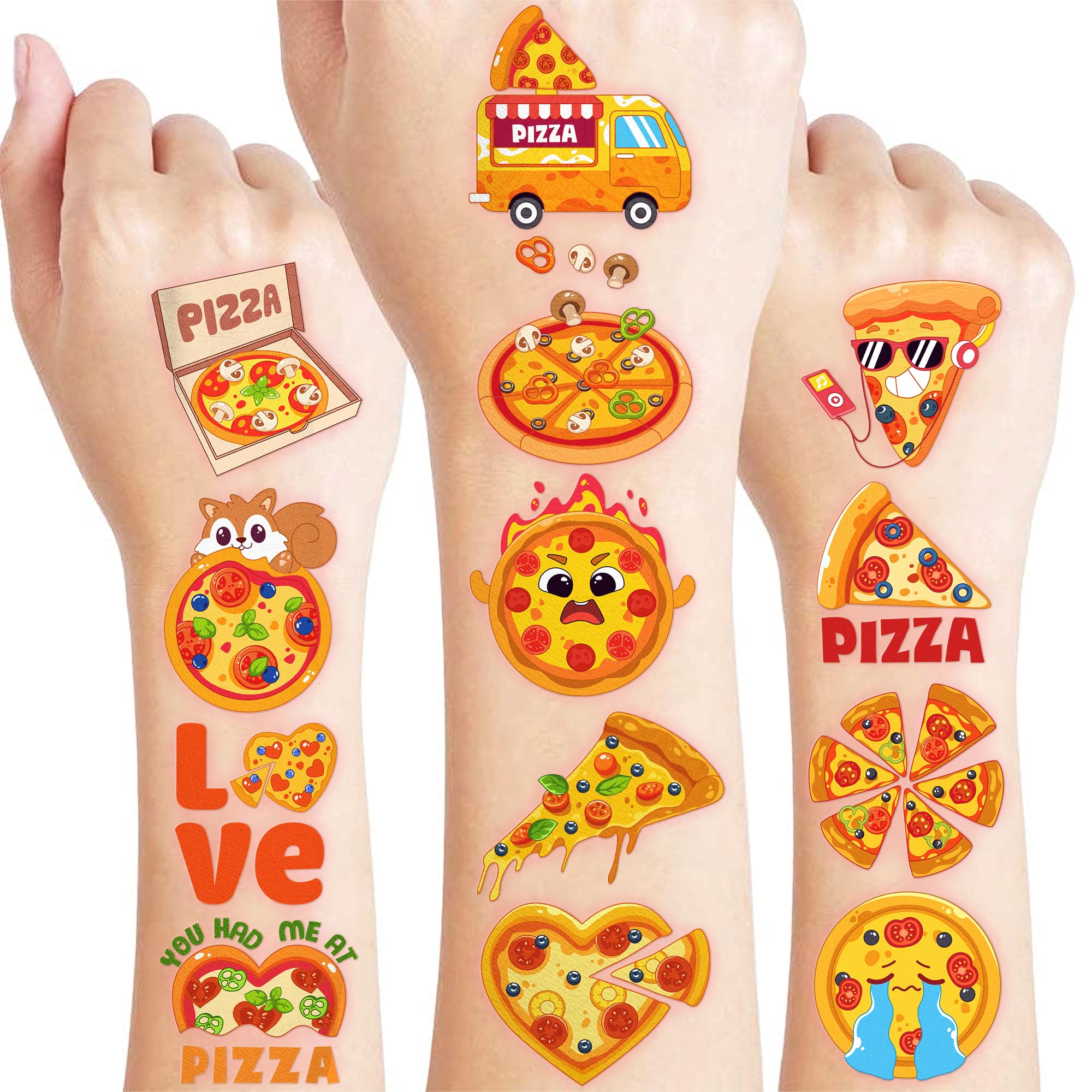 96PCS Pizza Pre-Cut Temporary Tattoos for Kids