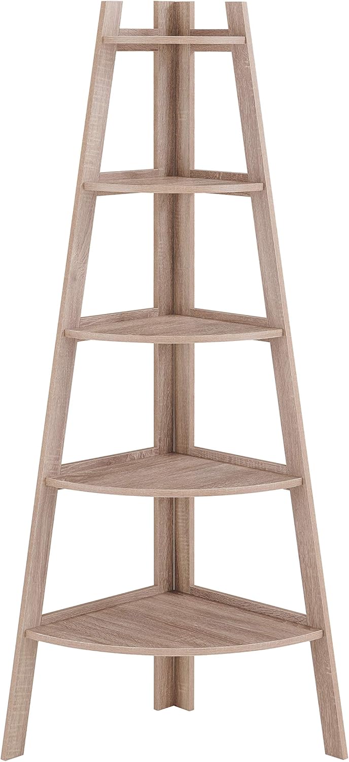 Danya B. Free Standing 5-Tier Pyramid Corner Ladder Display Shelving Unit/Bookshelf (Gray)