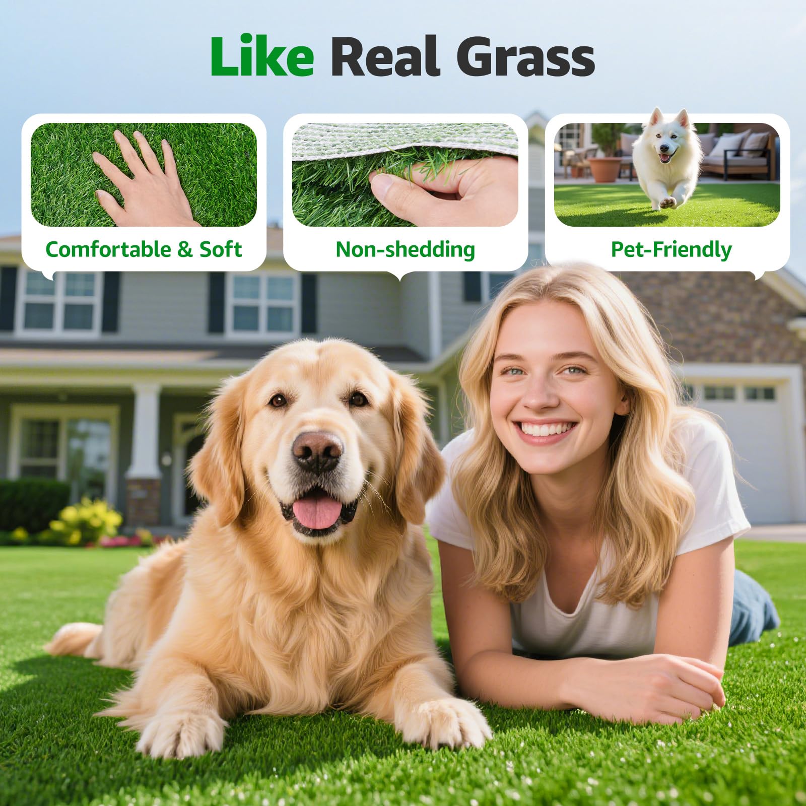 Tappeto di erba artificiale realistica per interni ed esterni: erba finta con fori di drenaggio, tappetino per cani adatto agli animali domestici, perfetto per giardino, prato, balcone, patio, cortile
