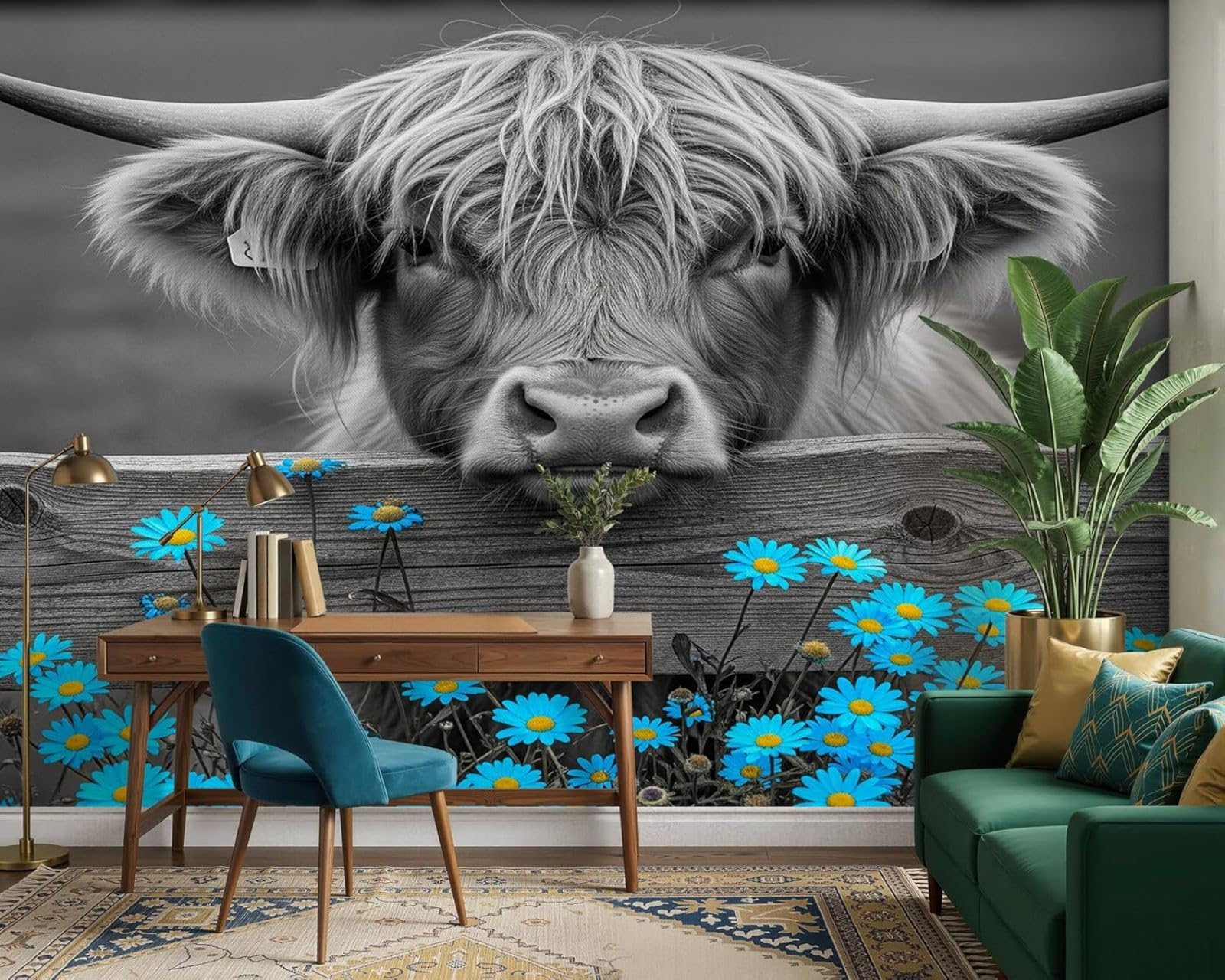 Hgjdjhnf 3D Mural Photo Wallpaper Scottish Highland Cow Grey Modern Living Room Bedroom Children's Room Wall Decor Motif Wallpaper, 250Cm X 175Cm Wall Sticker - Background Wall - Painting - Poster