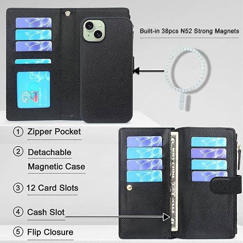 Miniatura 2 de Lacass Compatible con MagSafe Case Wallet para iPhone 15 PlusiPhone 14 Plus de 6.7 pulgadas, 2 en 1, magnética, desmontable, de cuero, con tarjetero