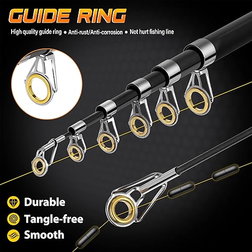 Miniatura 4 de PLUSINNO Combo de caña de pescar, caña de pescar y carrete, kit de caña de pescar telescópica con carrete giratorio, caña de pescar portátil